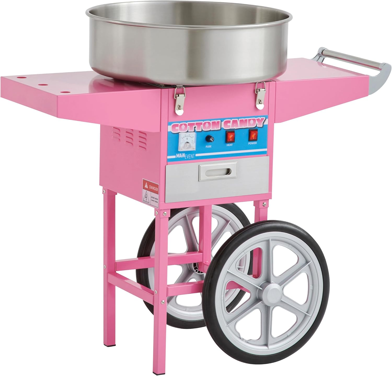 Kratos Commercial Cotton Candy Machine with Cart, Candy Floss Maker, 21" Stainless Steel Bowl with Sugar Scoop, 120V, 1080W