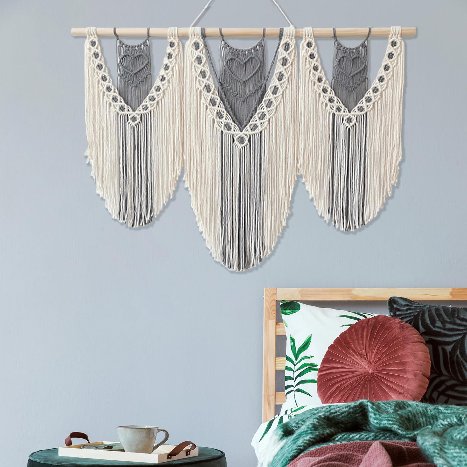 Hibisaws Macramé 110 cm (B) x 82 cm (H) - Groot handgeweven bohemien wandtapijt - Wanddecoratie voor slaapkamer of balkon - Cadeau voor vrouwen : Hibisaws