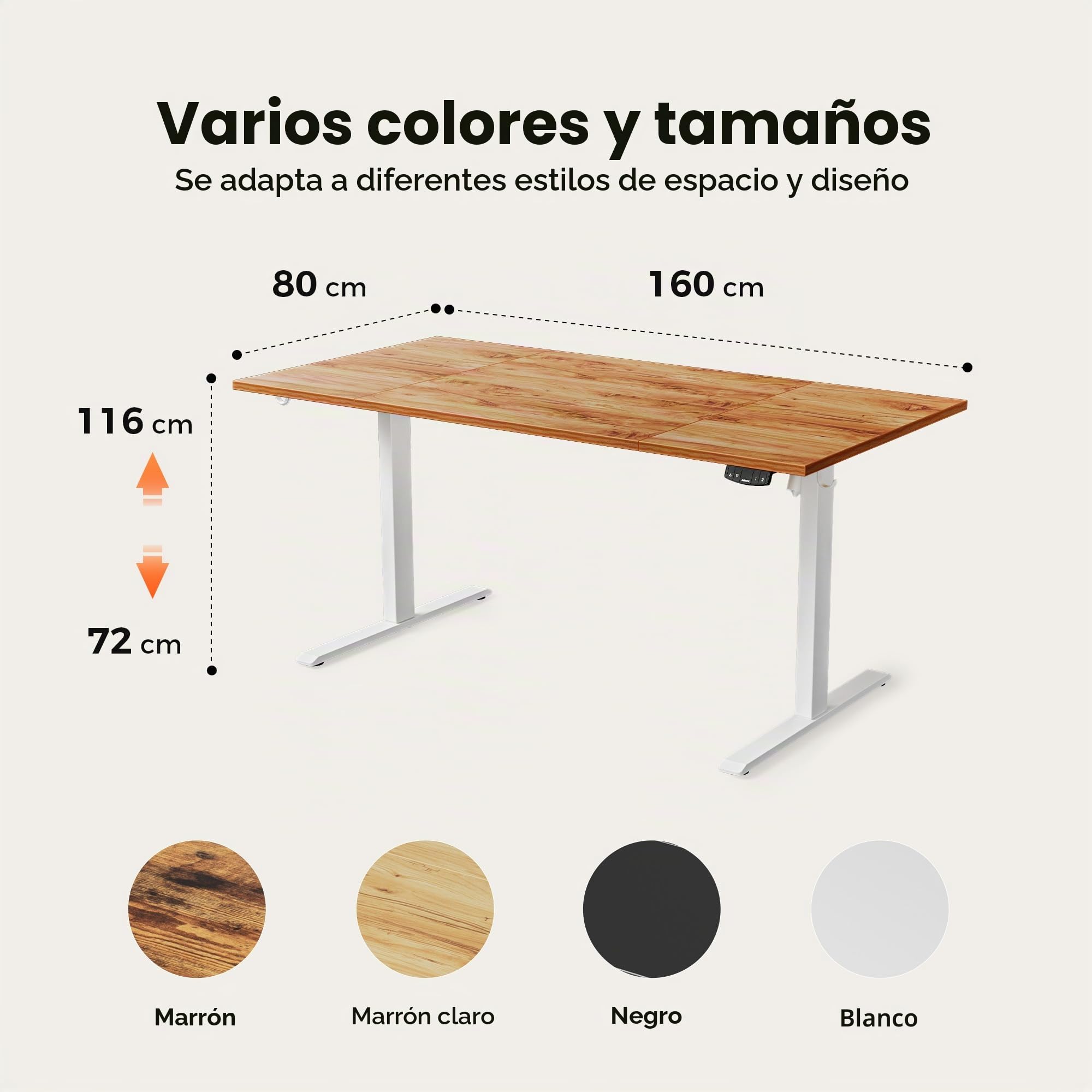 Agilestic Escritorio Elevable Eléctrico 160x80 cm, 2 Memorias, Marrón Claro | Altura eléctrica regulable, sistema anticolisión y motor silencioso. Carga 70 kg, ideal para oficina y gaming.
