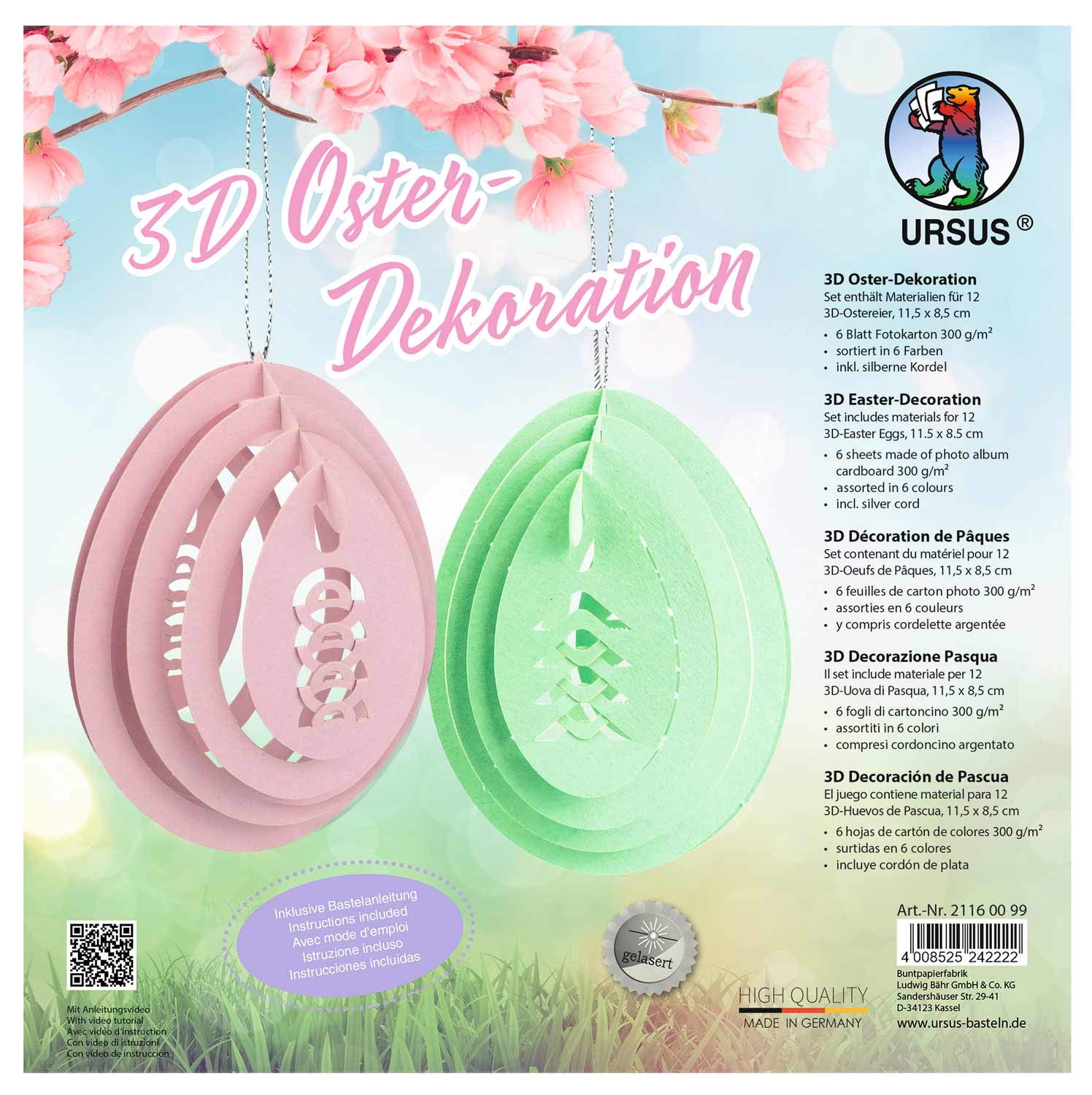 Ursus 3D-Osterdekoration – Bastelset Für 12 Ostereier In 6 Farben | Mit Kordel & Anleitung