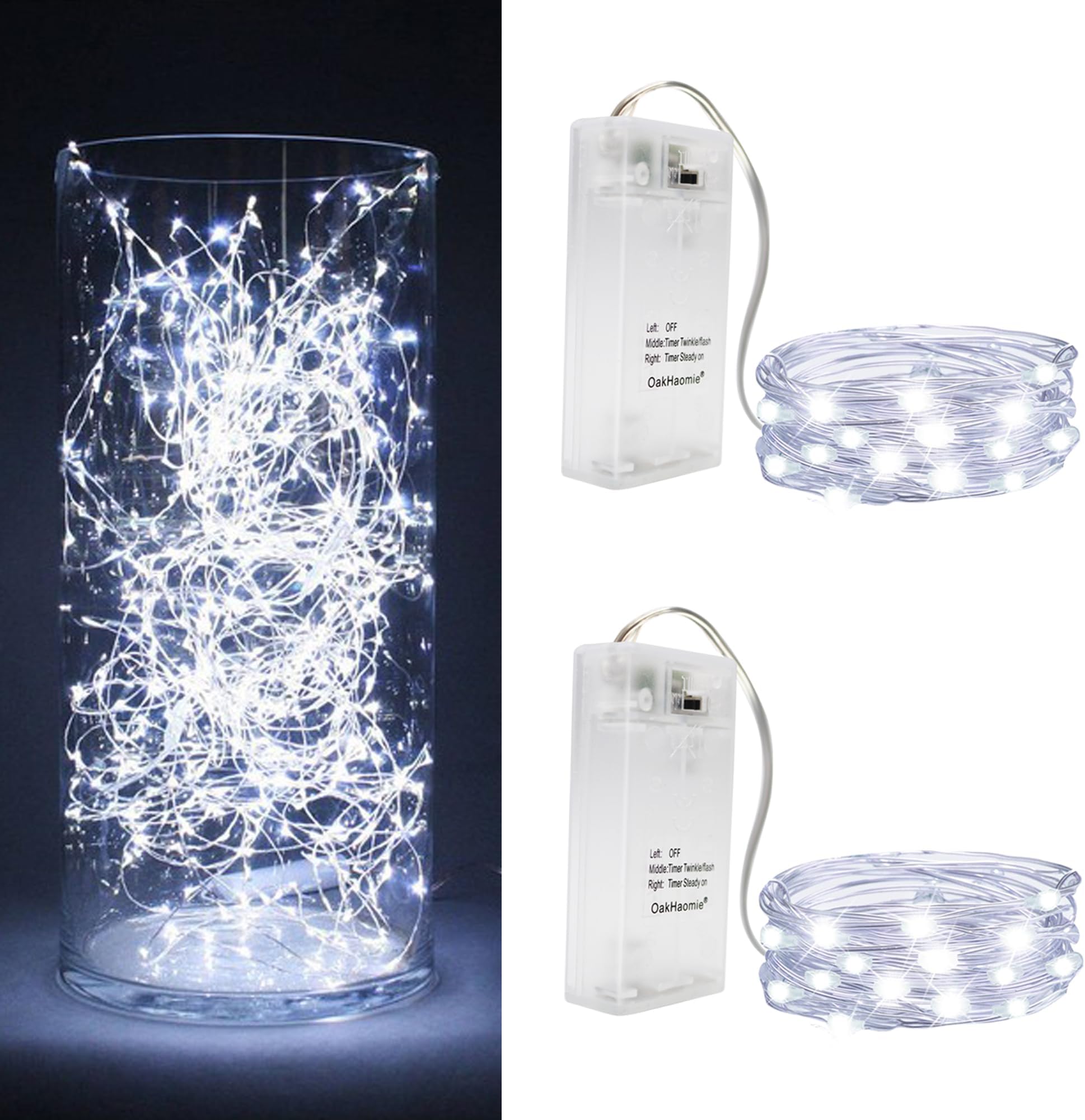 2PCS LED Fairy Lights 16ft 50 LED Twinkle String Lights wtih Timer 2 Modes Waterproof Starry String Lights DIY Party Wedding Christmas Valentine's Day Decoration (Cool White)