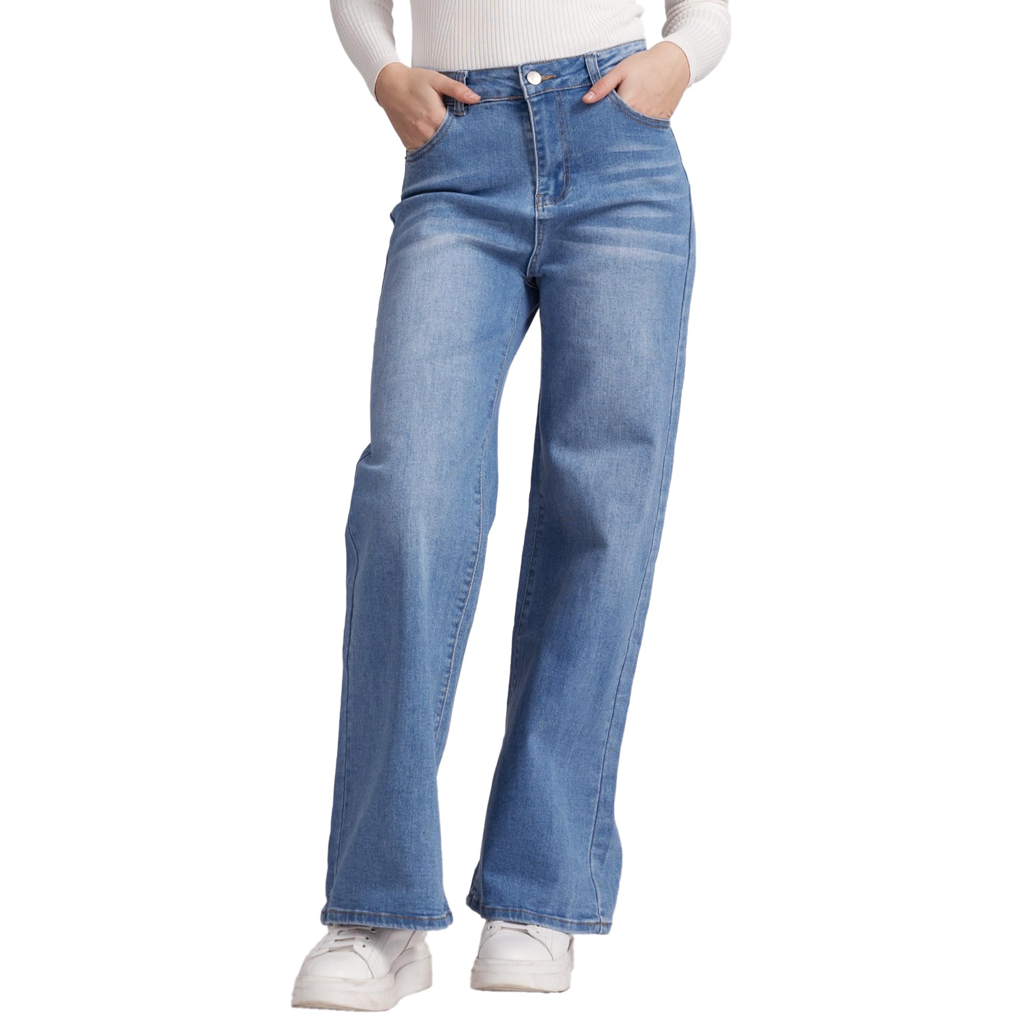 Jeans Donna Vita Alta Larghi Jeans Donna Baggy Wide Leg Fit Jeans FX9050