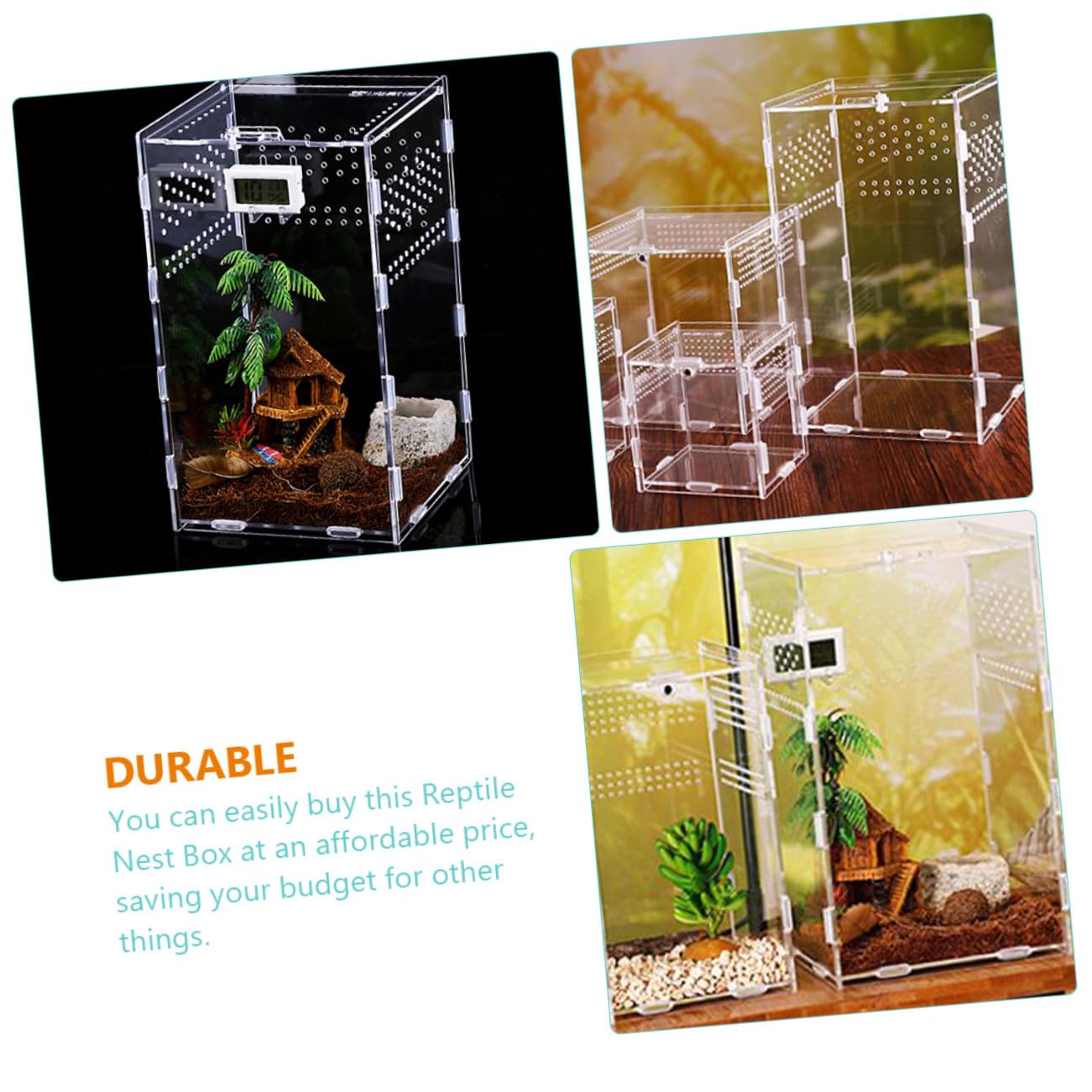 Transparente Acryl Reptilien Nistbox 15X15X25cm mit Belüftung für Schlangen Vogelspinnen Gecko und Terrarium Aufzuchtbox