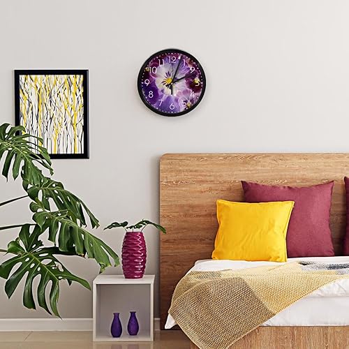 Miniatura 6 de Reloj de pared, diseño de flores moradas, 9.8 pulgadas, silencioso, sin tictac, fácil de leer, moderno, decorativo, para el hogar, la oficina, la