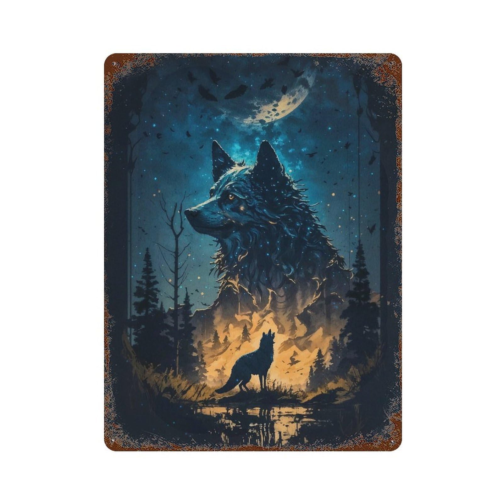 Wolf Incredible Rusty Metal Tin Sign 15.7"x11.8", Ideal for Farmhouse, Kitchen And Entryway Decor