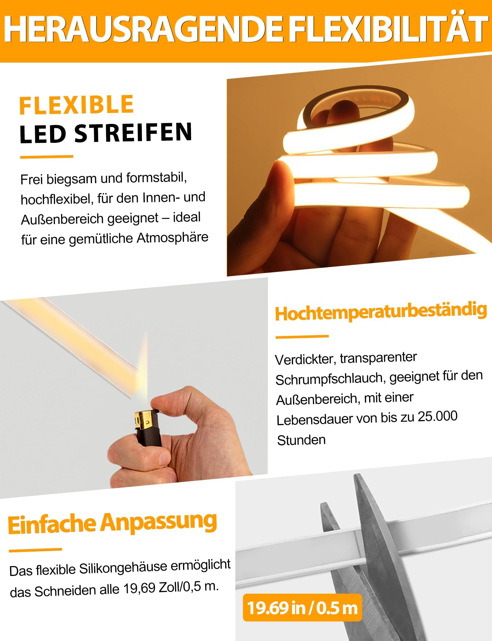 Lamomo COB LED Streifen 20m, Aussenbereich Wasserdicht Warmweiss Neon Strip | Silikon Leiste 5760 leds, CRI 95+, Flexibel, 3000K, 9.2mm Breit, 220V, Zuschneidbar für Heim Küche Garten Gewerbedekor