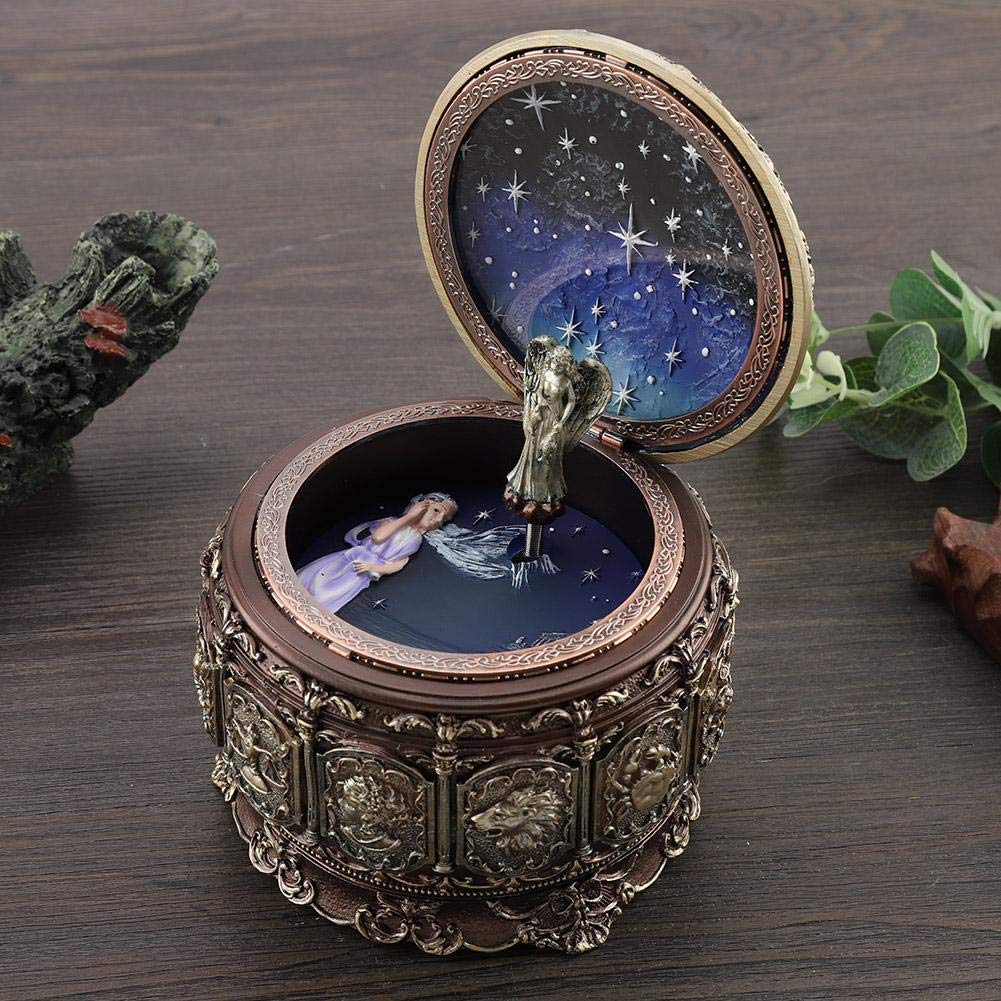 MAGT Spieluhr Vintage, 12 Sternbilder Spieluhr mit Sternbildern Rotierende Göttin Funkelnden LED Lichter, Geschenke für Weihnachten Valentinstag Geburtstag (Pisces)