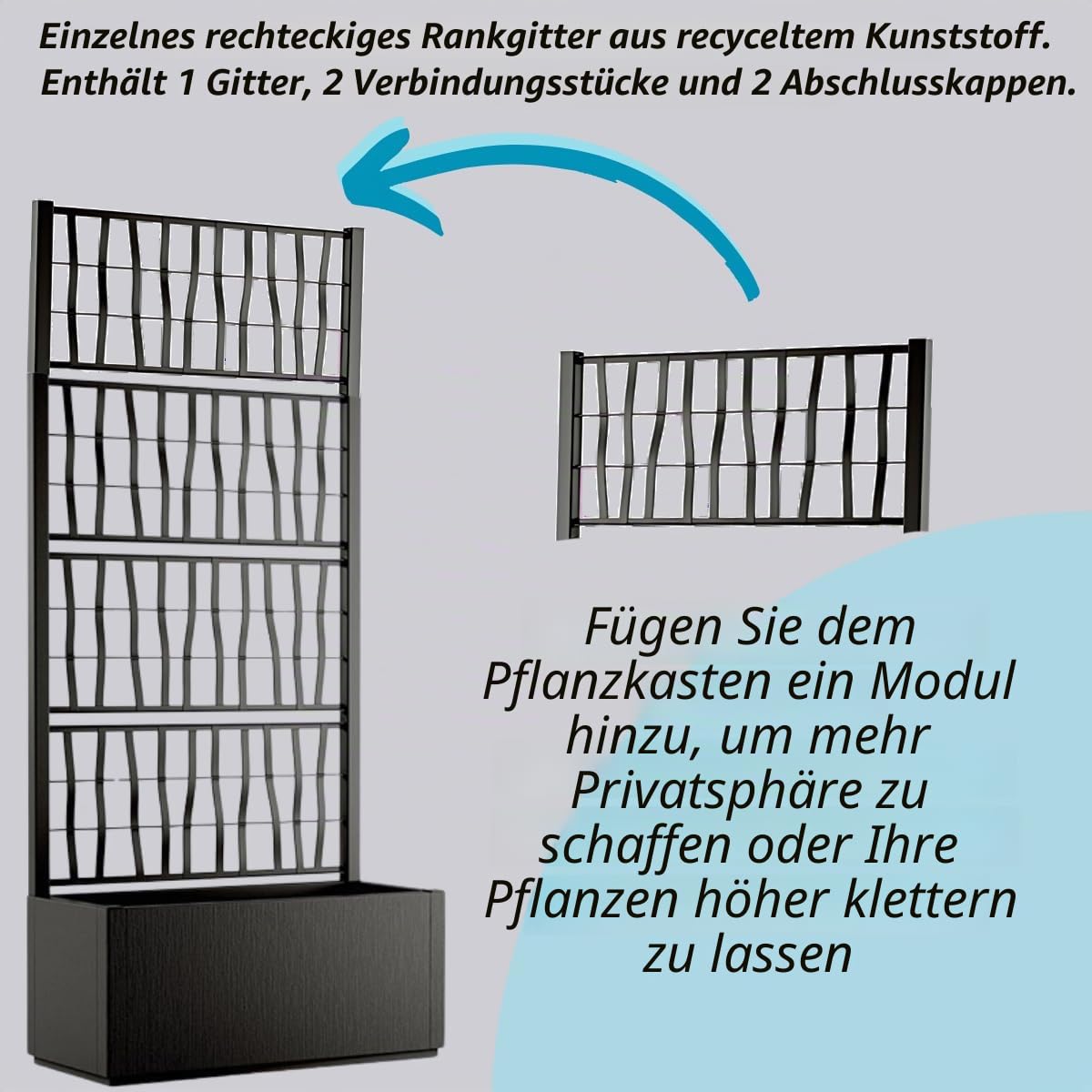 Tomaino Pflanzkastenhebe-Set mit Kunststoffgeflecht, kompatibel mit Ethica Stefanplast, Outdoor Garten, Pflanztöpfe und Kletterblumen, Privatsphäre Terrasse Balkon (Weiß)
