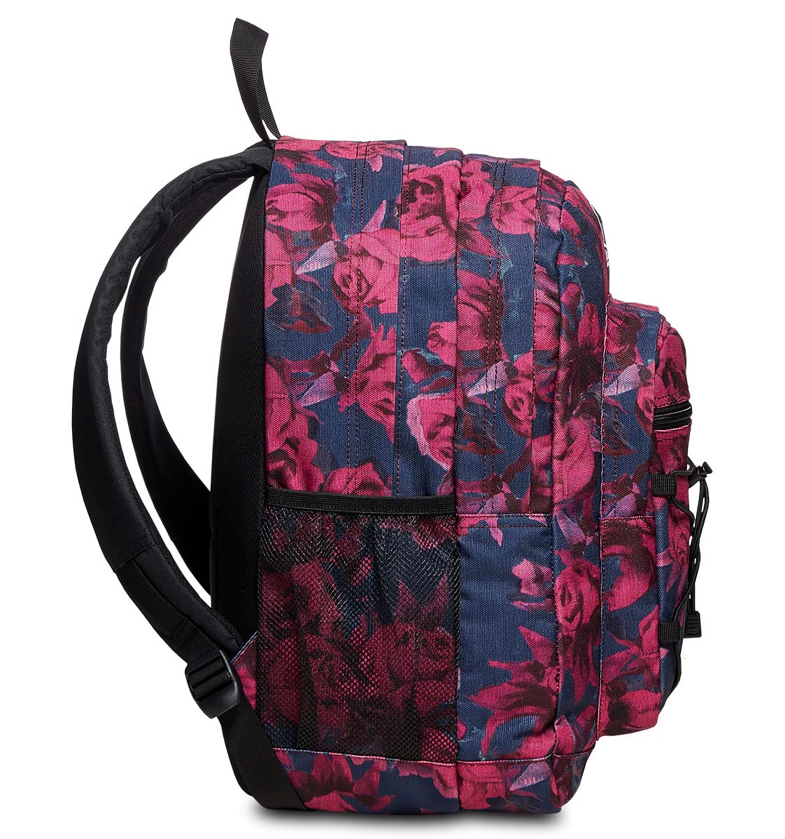 Invicta Schulranzen DIAL ROSES FANTASY mit Trinkflaschenfach, Extra Platz - 38 LT - Unisex, für Sport und Freizeit, italienisches Design, Geräumige Schultasche für Teenager schwarz/rosa Blumenmuster