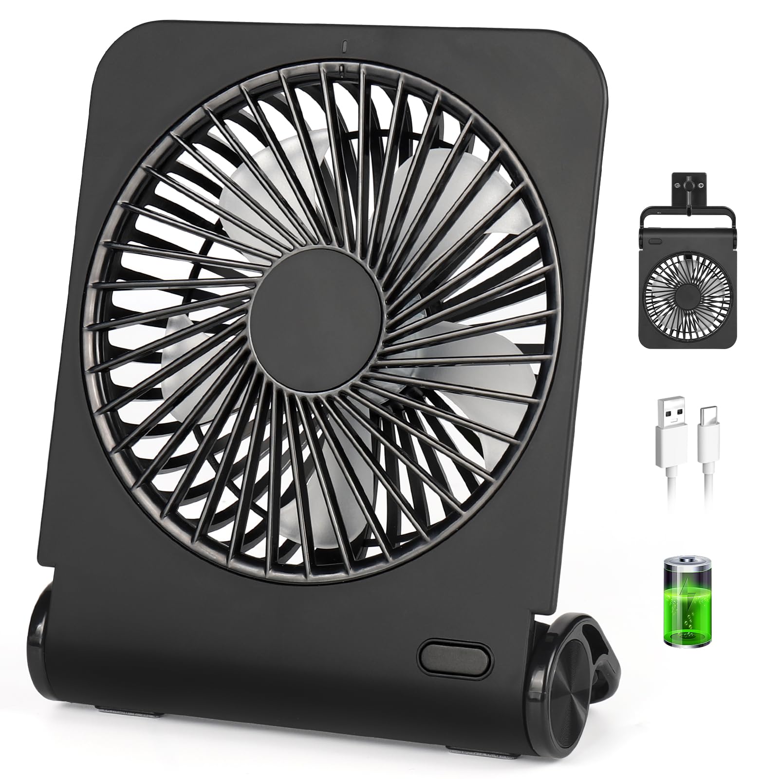 Dreamhigh® 2500mAh Ventilador Portátil USB, 4 Velocidades Mini Fan Recargable, Ultra Silencioso (<30dB) - Ventilador de Mesa 260g Orientable 220° para Interior/Exterior