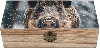 Wooden Jewelry Box Beautifully Keepsake Box Trinket Box Keepsake Storage Organizer Wild Boar Handmade Wooden Box for Storing Jewelry, Coins, Tartot Cards, Small Treasures