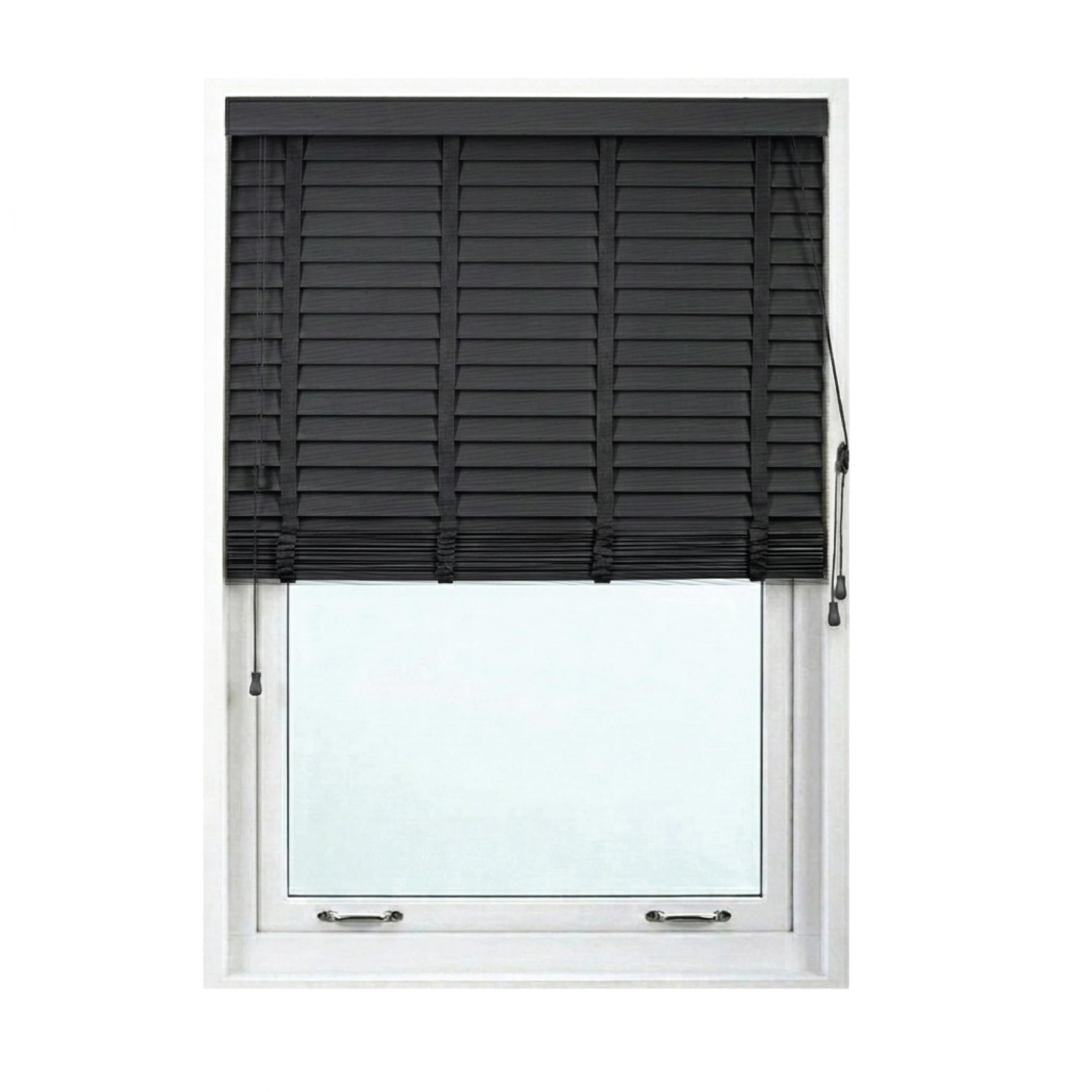 Faux wood wooden Grain PVC Window Venetian Blind/Blinds - Easy Fit Child Safe Trimmable Shutters, 50MM Slats Matching Facia (Dark Grey, Width: 90cm / Length 150cm) โ image 1