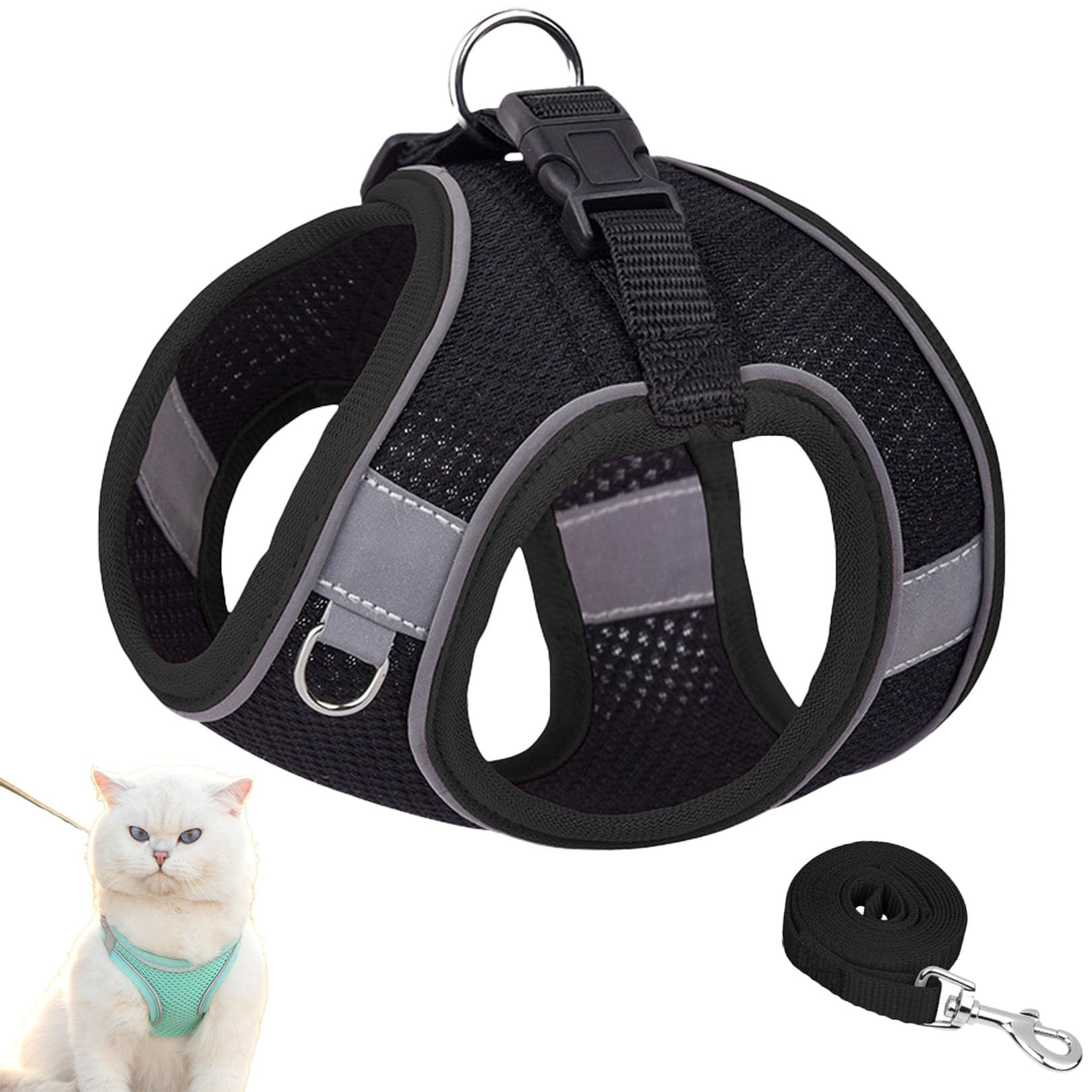 Spunklad Black Dog Harness, Adjustable Harness for Small Dogs Uk Escape Proof Dog Sling, Mesh Kitten Vest