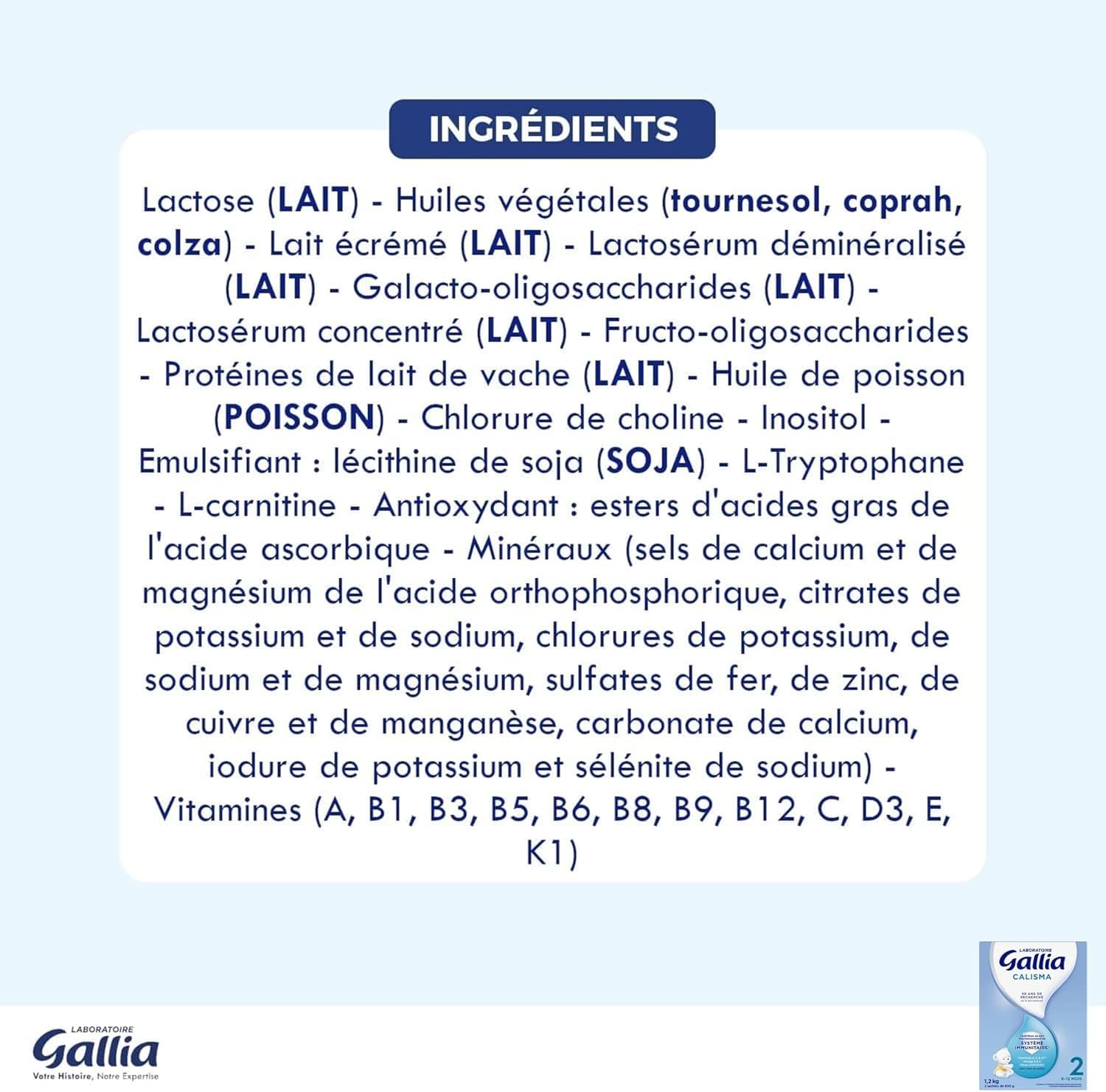 Laboratoire Gallia - Calisma 2ème âge - Lait en Poudre Enrichi en Vitamines A, C & D - Sans Huile de Palme - Bébé de 6 à 12 mois - Lot de 3x1,2kg