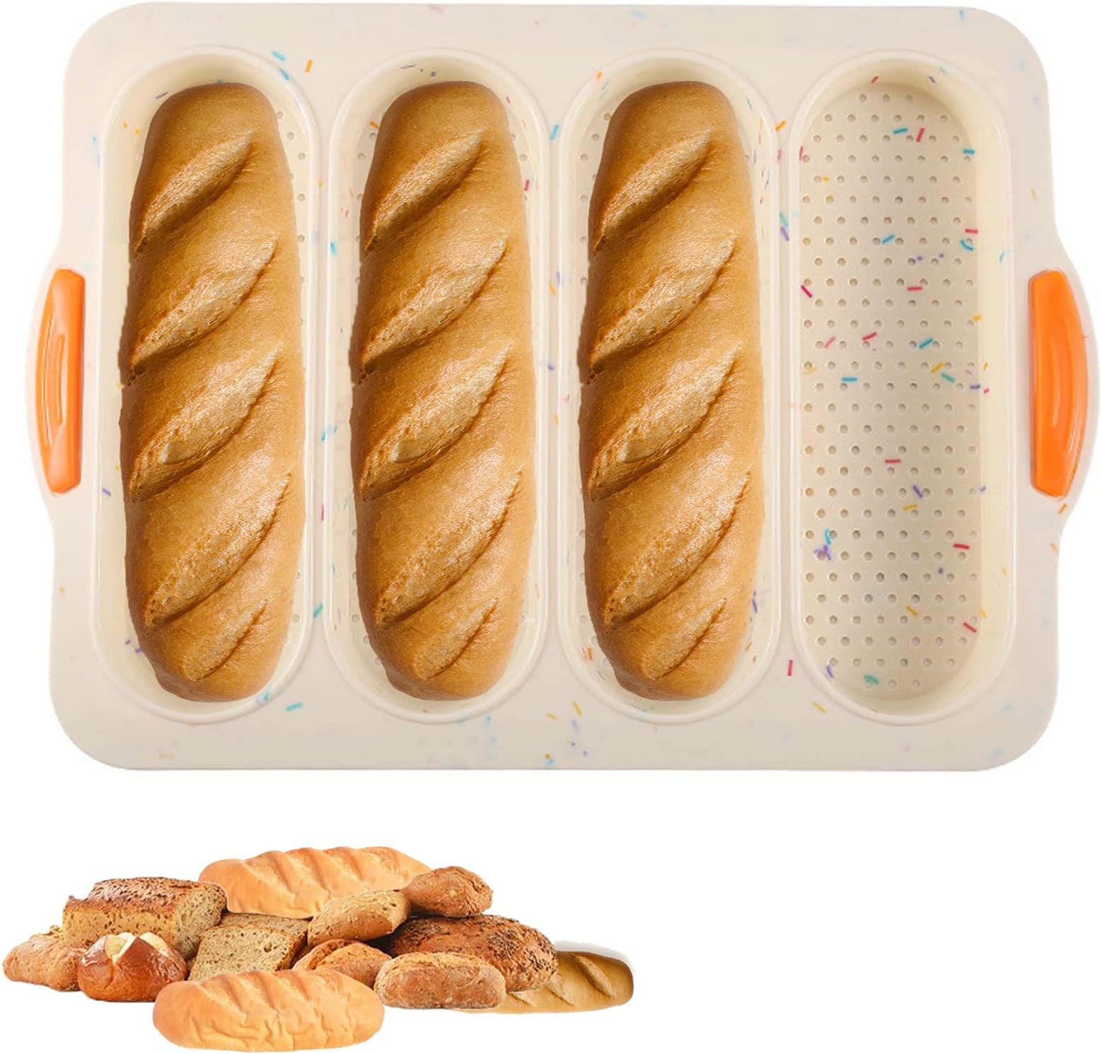 Silicone Baguette Pan for Baking, French Loaf Pans Nonstick Easy Clean Heat Resistant Breathable Bottom Non-Stick Baking Liners with 4 Hole Baguette for Cake Cooking Homemade Baking