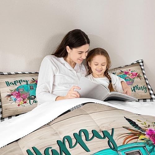 Miniatura 7 de Manfei - Juego de edredón para viajes en RV Happy Travelling de tamaño King, juego de cama para autocaravanas, aventuras en auto, 3 piezas para