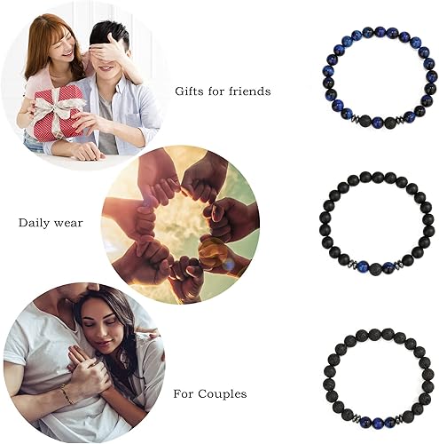 Miniatura 2 de MengPa Mens Beaded Bracelets Couples Matching Bracelet Set Lava Rock Beads for Women Stone Jewelry