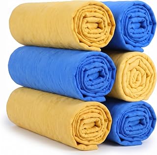 6 Pack Absorbent Chamois Towel for Car, 26”x17” Premium Chamois Cloth for Car, Reusable Cars Wash Drying Towels Reusable, Scratch-Free & Spotless Finish for Auto Detailing, 3 Blue & 3 Yellow