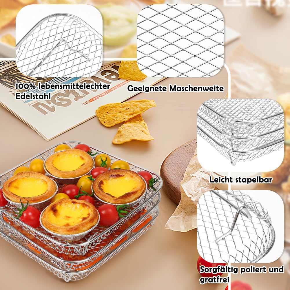 Airfryer Zubehör für Russell Hobbs 4L /Ninja PRO 4,7L AF140EU & AF180EU Heißluftfritteuse, Klein Airfryer Racks/Gitter, Square Stapelbar Körbe, Zubehör für Heißluftfritteuse 2000-Serie 4,2L