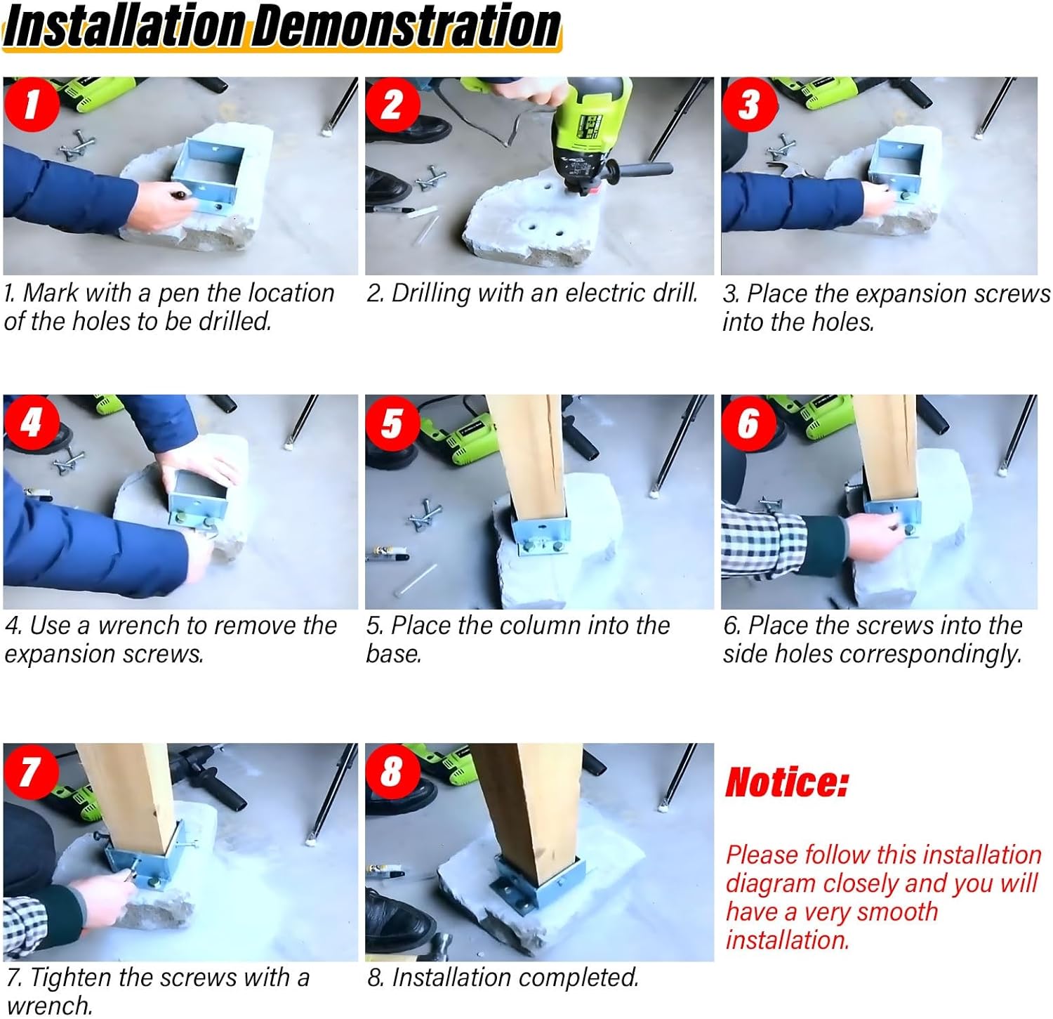 Heavy Duty Stainless Steel Post Base Brackets - 4 Pcs (190x190x100mm) for Wooden Fence, Mailboxes & Decks - Durable Railing Post Anchor Mounting Solution