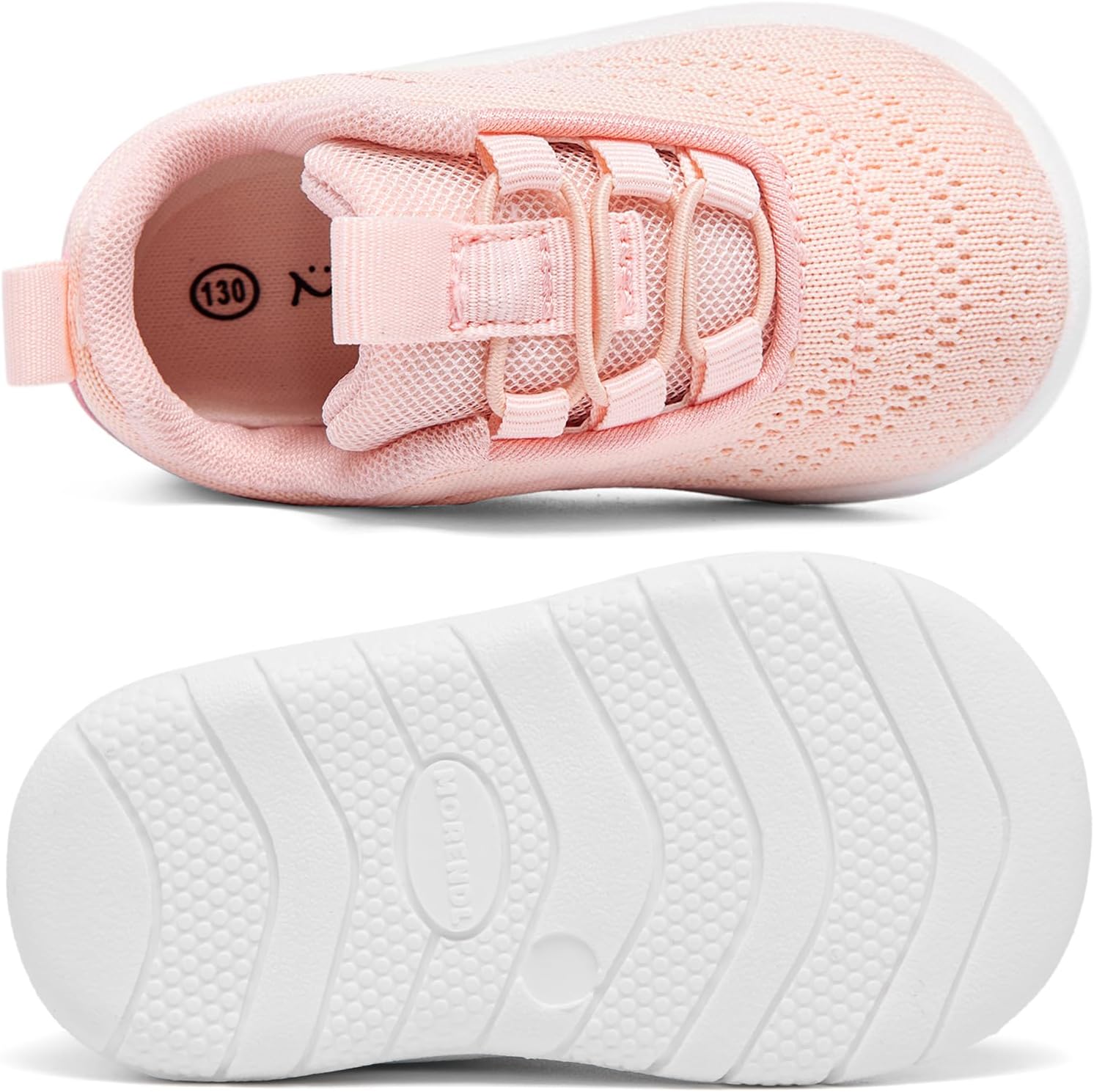MORENDL Toddler Slip On Sneakers Baby Walking Shoes Non-Slip Breathable Unisex Pink Mesh Lace-Up Athletic Sneakers Infant Running Shoes - Image 4