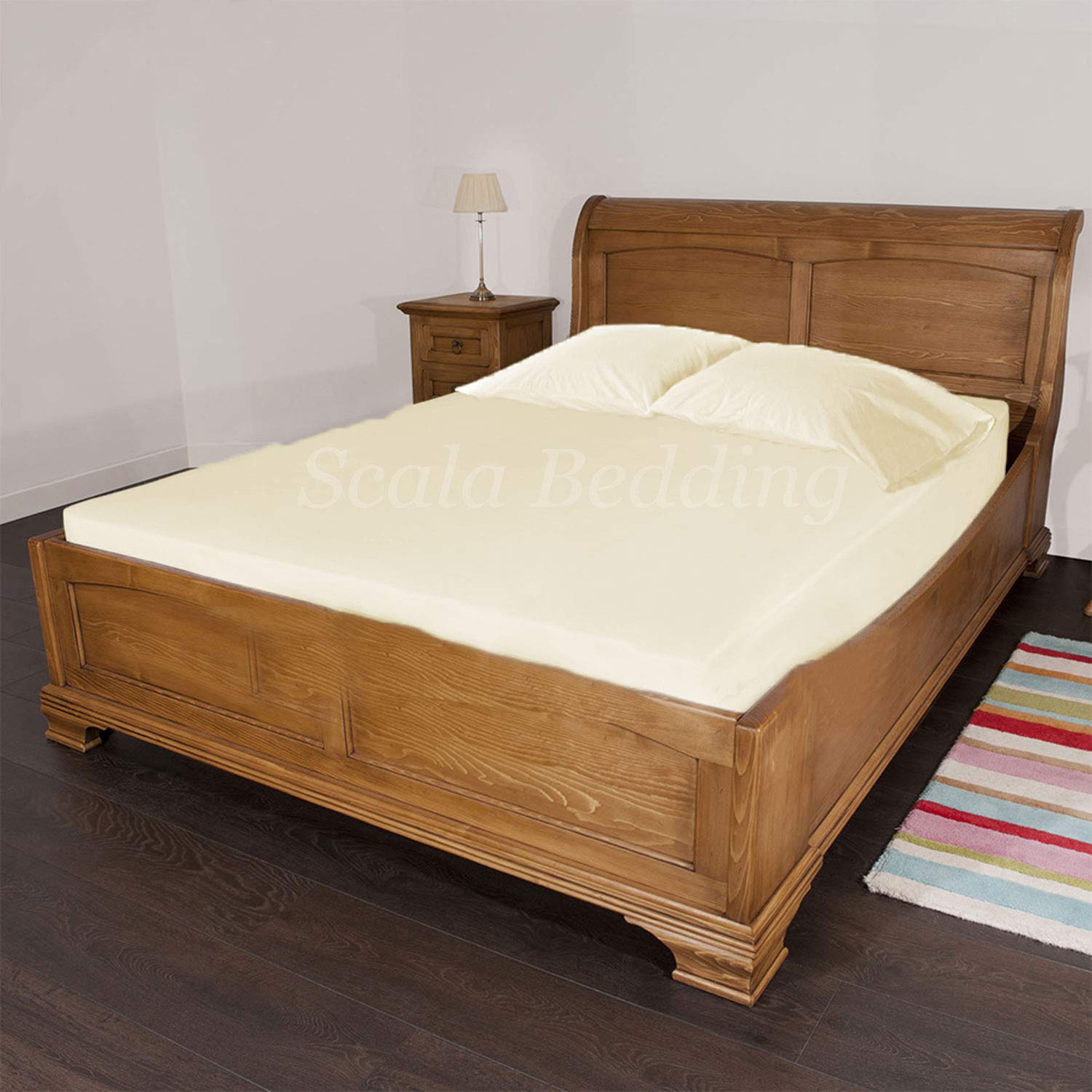 Biancheria da letto, 3 pezzi, lenzuolo con angoli con federa 38 cm di profondità, in cotone egiziano 600 TC (misura matrimoniale, colore avorio)