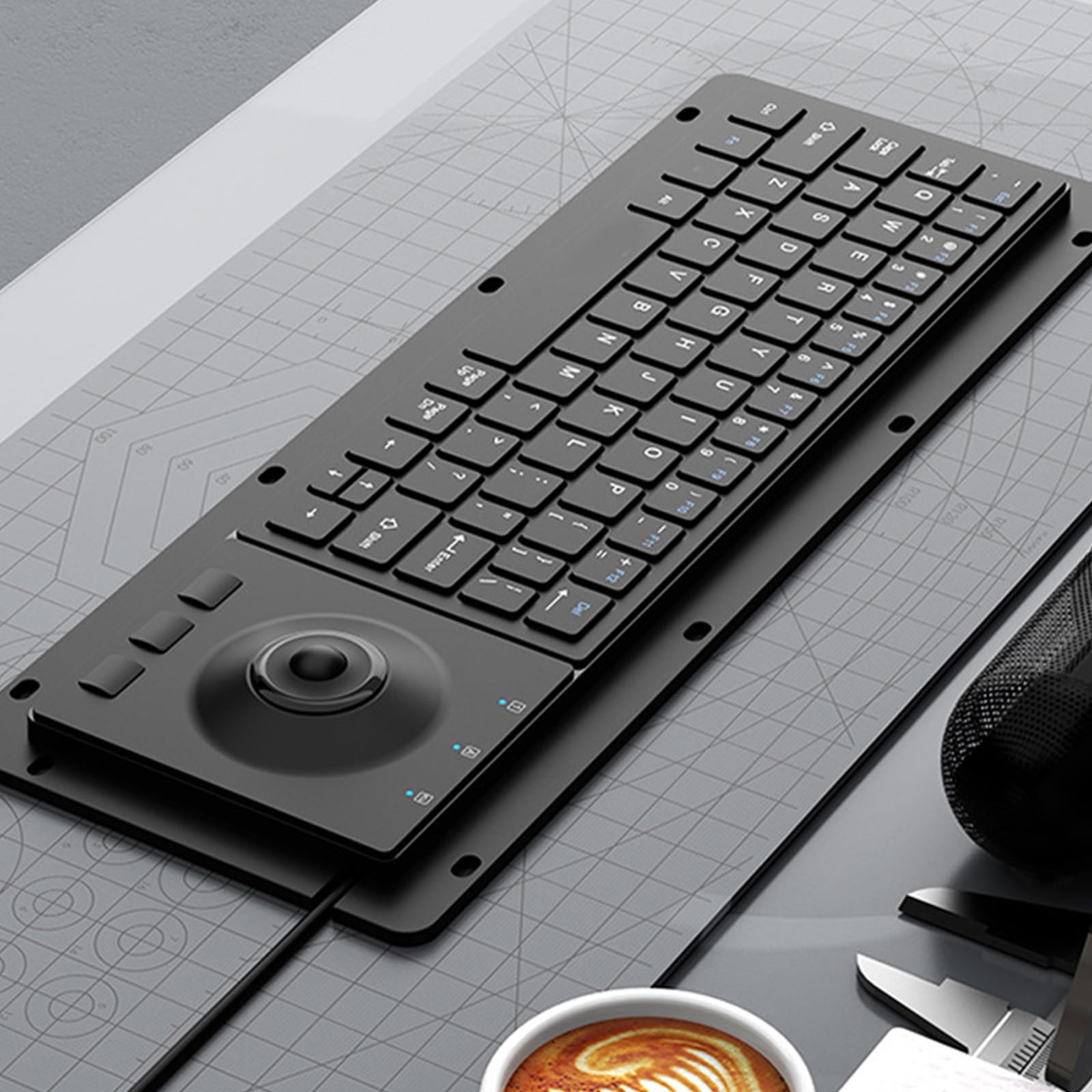 Tastiera meccanica a 64 tasti con connessione a cavo USB trackball per sistemi di controllo industriali Tastiera industriale interconnessa USB