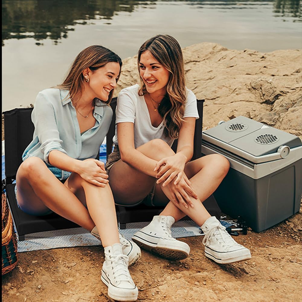 2 PCS Stadium Seats for Bleachers, Portable Folding Bleacher Chairs with Back Support, Perfect Bleacher Cushion with Wide Padded Cushion, for Sports, Outdoor Event, Black - 3