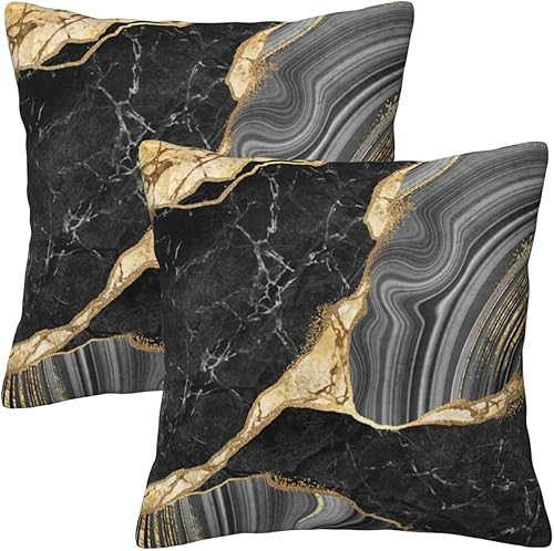 Juego de 2 fundas de almohada suaves con textura de mármol dorado y negro y gris de 18 x 18 pulgadas, fundas de cojín suaves para sofá, cama,