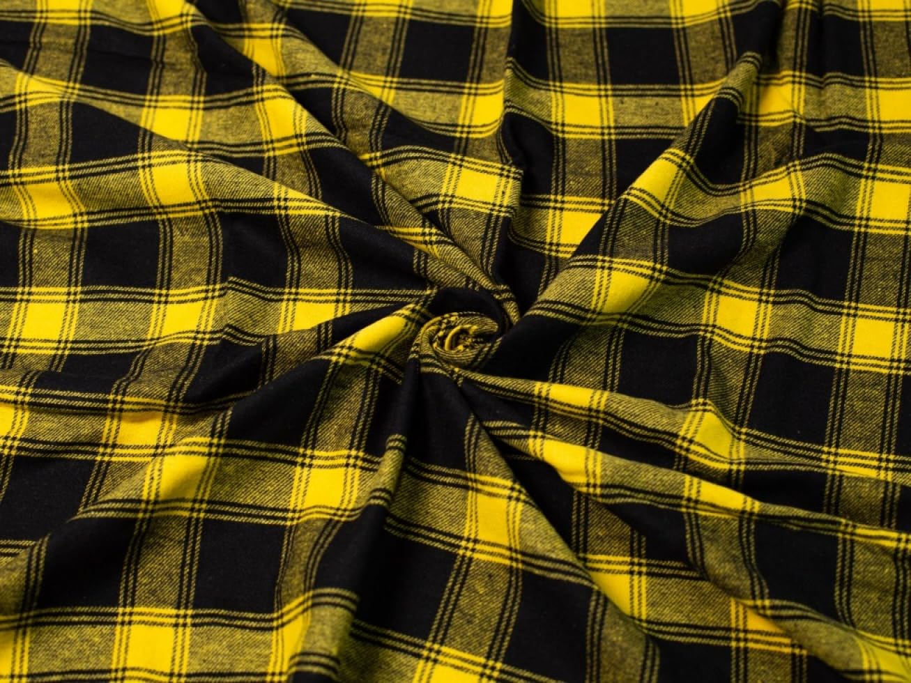 Brushed Cotton Flannel Fabric Black, Mustard - per metre — image 1
