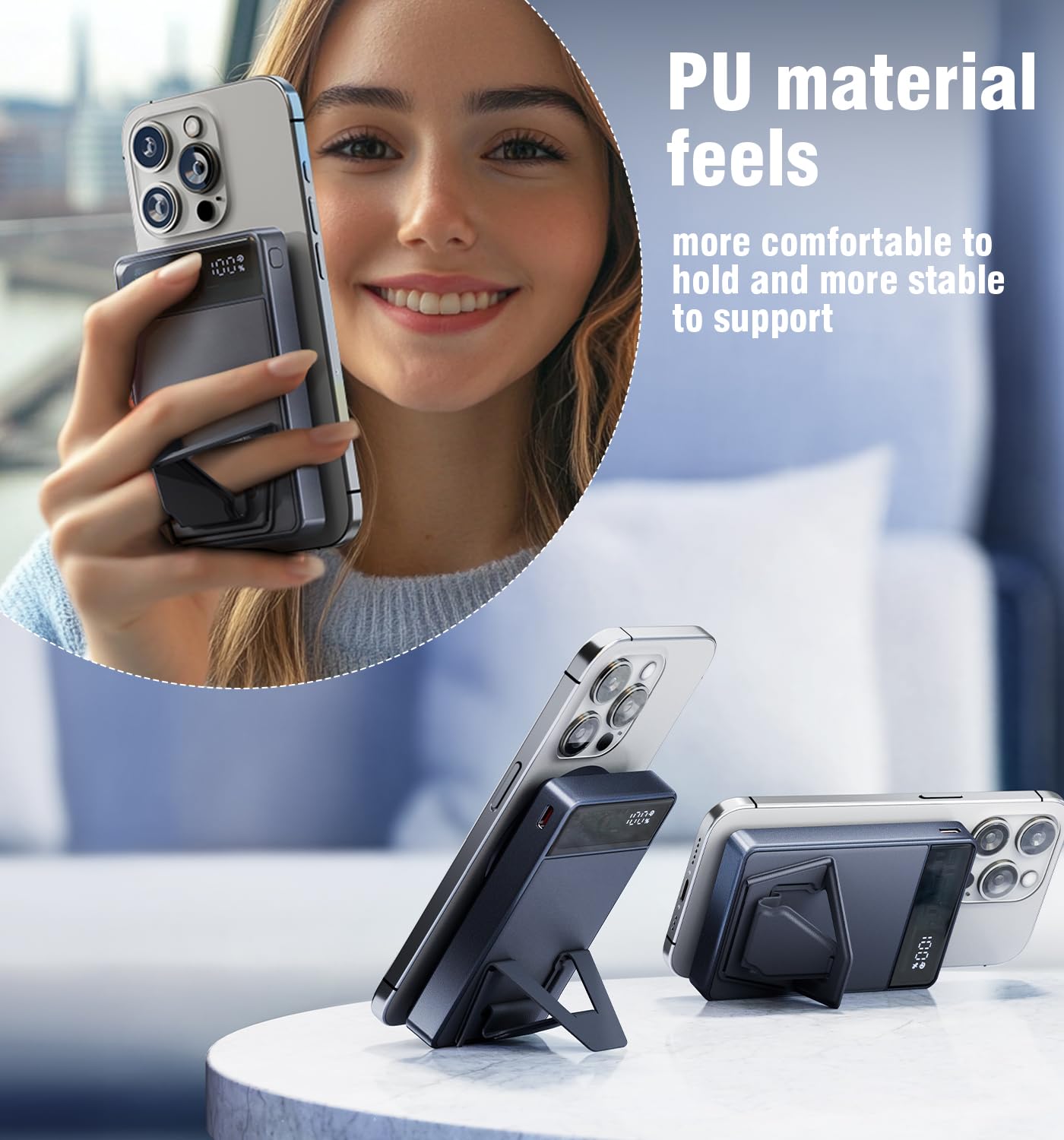 Vunzos Powerbank Per iPhone Capacità Della Batteria 12000 mAh Power bank Per Magsafe a Ricarica Rapida PD 20W, Con Supporto Portatile e Display Digitale a LED Per iPhone 12/13 /14/15 pro Per Apple