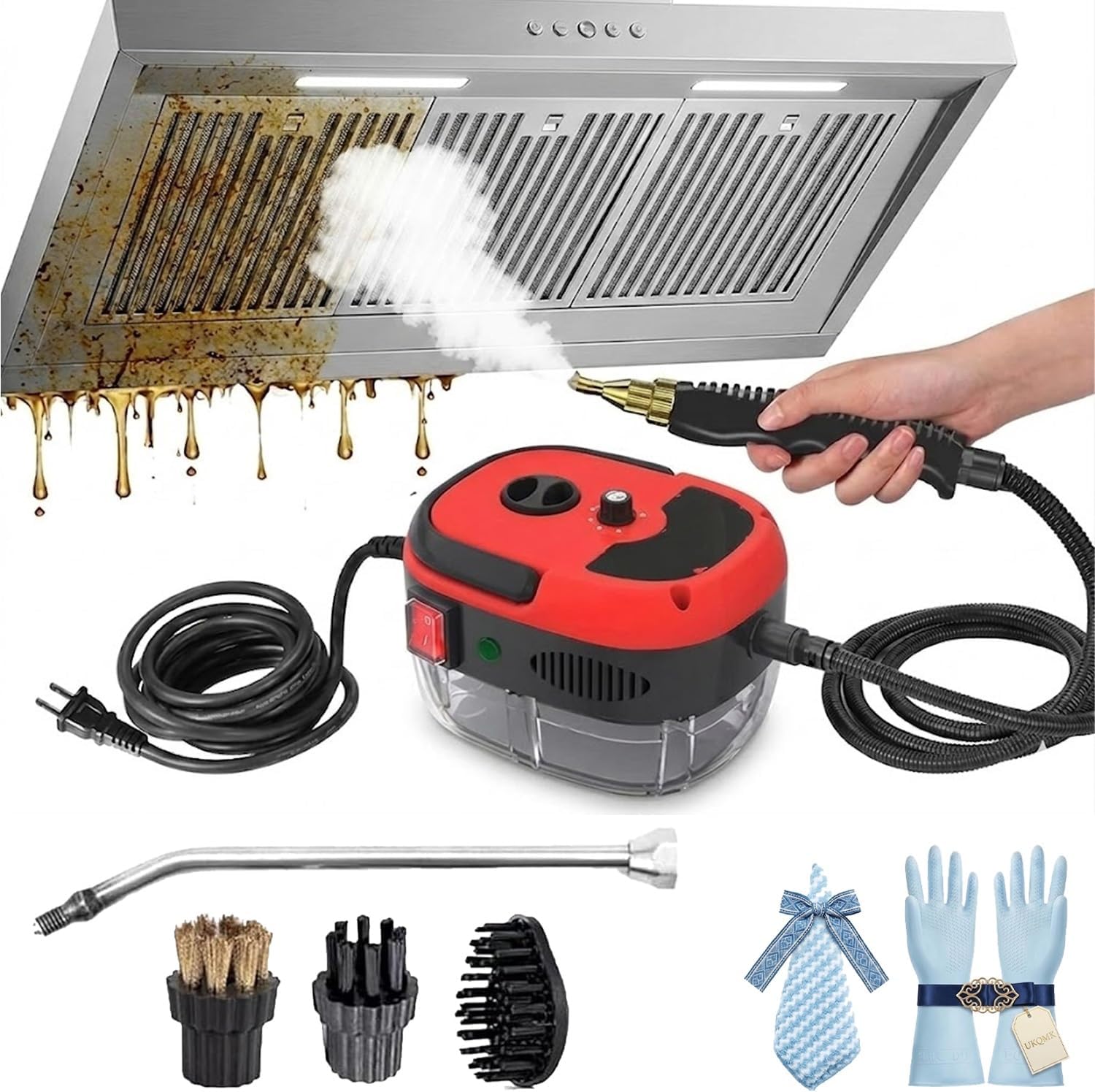 2500w Handheld High Temperature Pressurized Steam Cleaner Portable High Pressure Multi Surface Vapor Machine Car Cleaner 6 Level Control Grout Tile Kitchen Bathroom Upholstery Tool(*B)