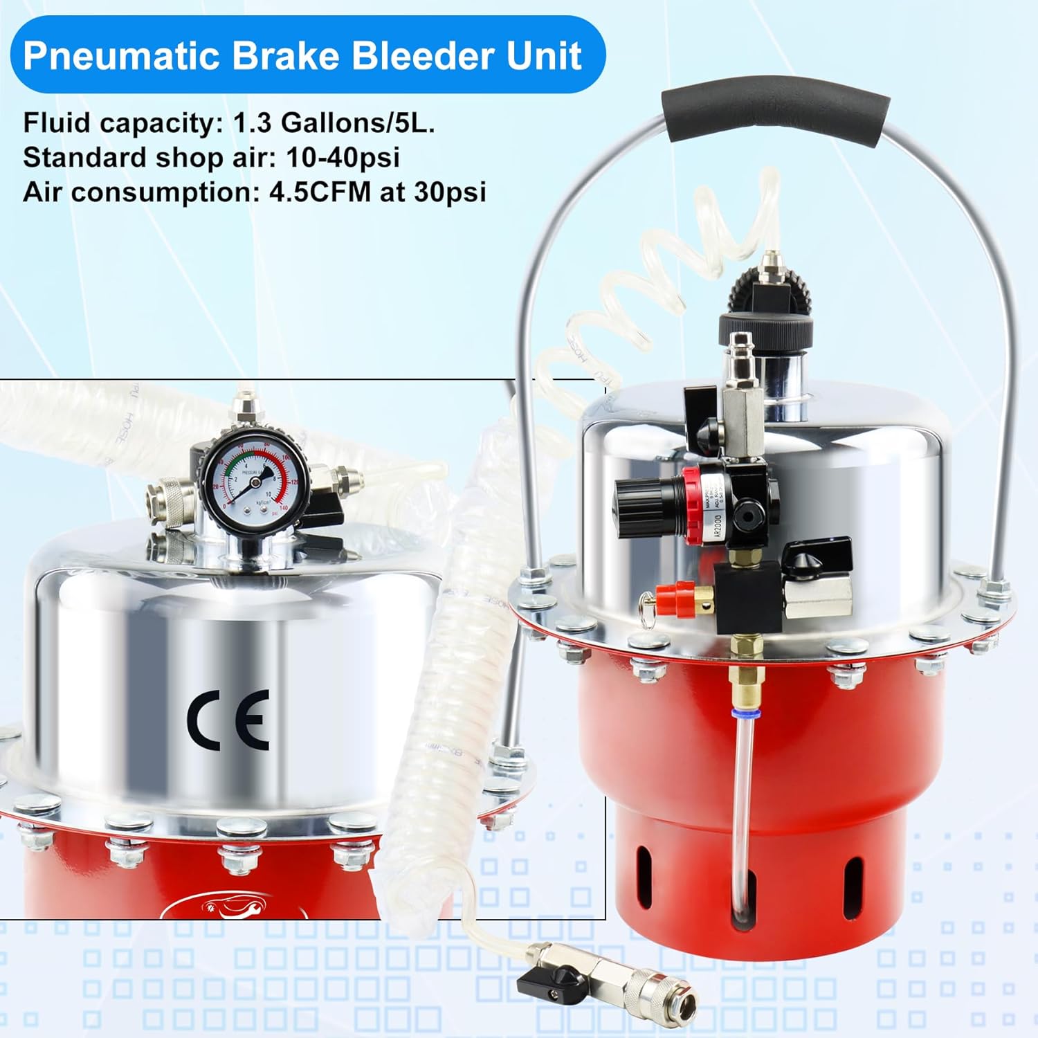 JoyFans Brake Bleeder Kit, Portable Air Pressure Pneumatic Brake Bleed System, Master Cylinder Brake & Clutch Fluid Bleeding Tool Set with Bleeder Machine, Collection Bottle and Adapters