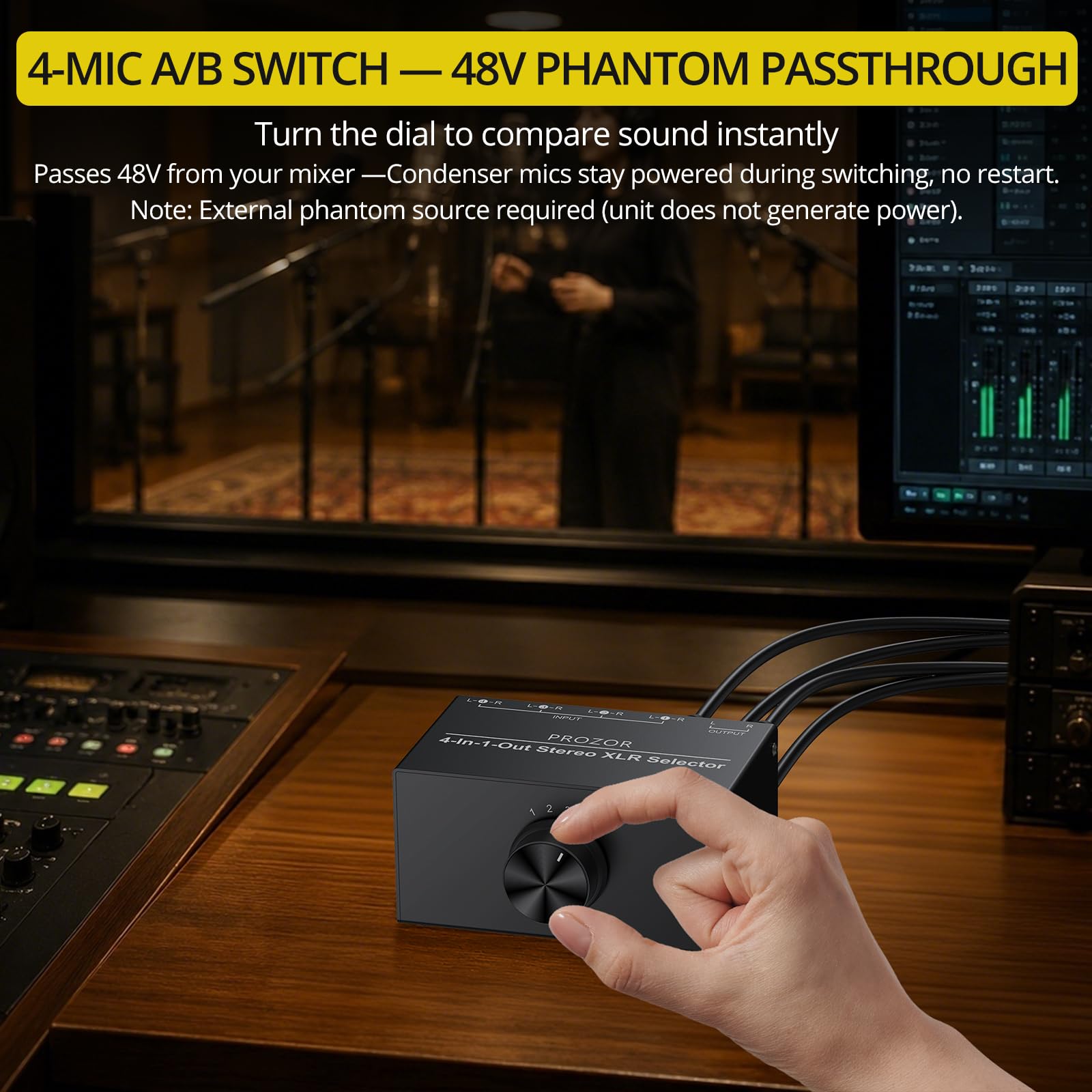 PROZOR XLR Splitter Box 4 w 1 Out, symetryczny przełącznik do miksera, dekodera DAC, odtwarzacza CD i przedwzmacniacza
