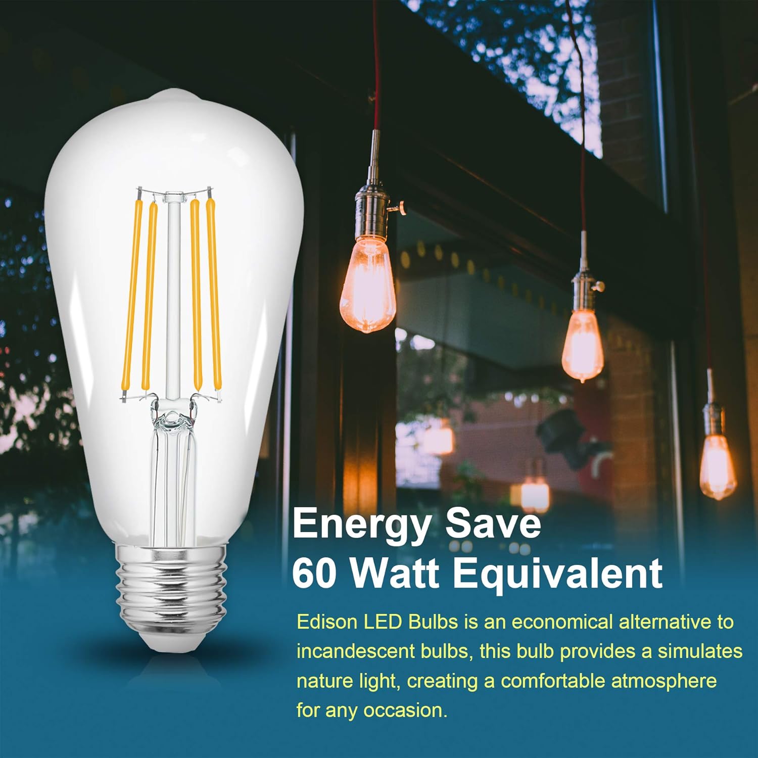 Blасk Frіdау - 60% оƒƒ LED Edison Bulbs Vintage,Warm White 2700K,60 Watt Equivalent,ST58 Chandelier Fan Filament Light Bulb,E26 Base,800 Lumen,Non Dimmable,Pack of 6