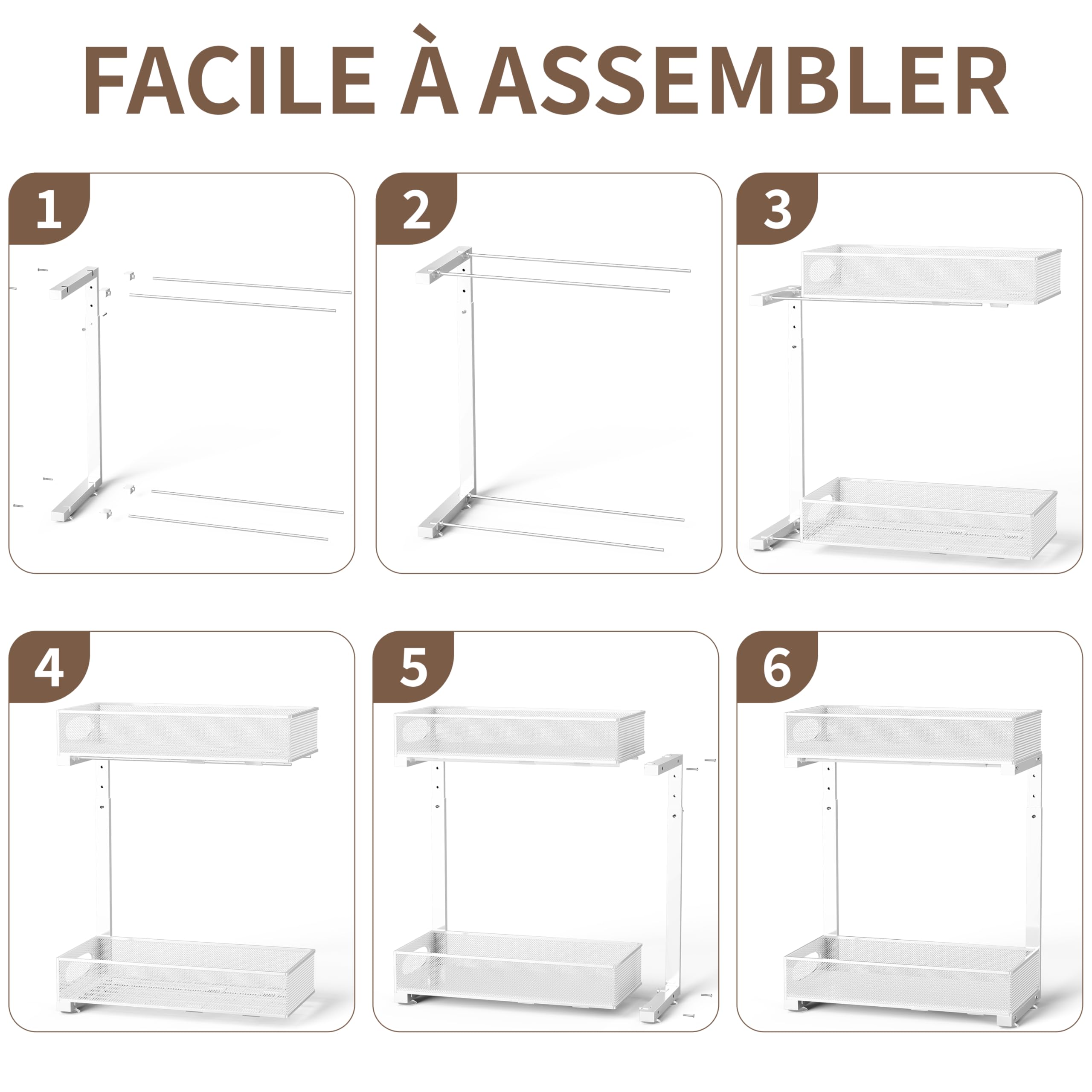 Organizador de cocina con cajones extraíbles, cuarto de baño, almacenamiento deslizante bajo fregadero, regulable en altura (blanco)