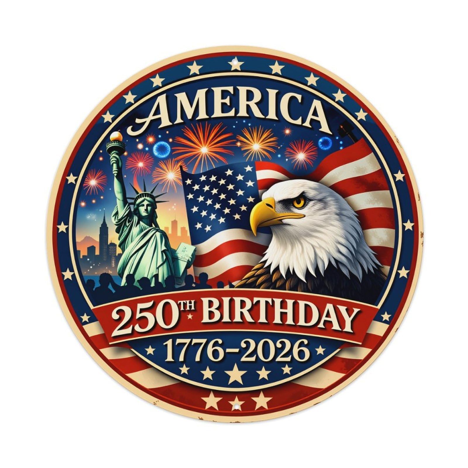 America Birthday Eagle Flag Statue Metal Tin Sign Plaque