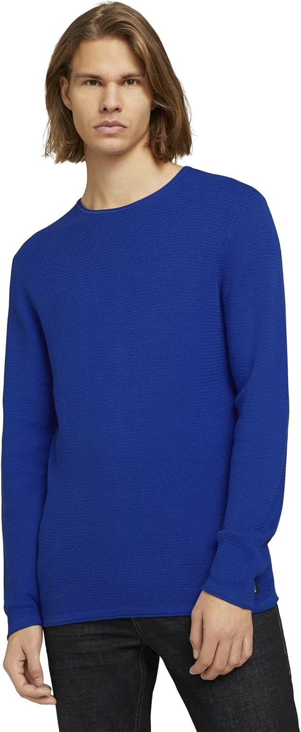 Tom Tailor Denim Regular fit coltrui van puur katoen met gestructureerde contraststreep als detail in mintgroen online kopen | P&C