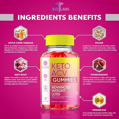 Miniatura 7 de S.O Labs Keto ACV Gummies pérdida de peso avanzada, dieta quemador de grasa del vientre, suplemento de vinagre de sidra de manzana, keto+ACV