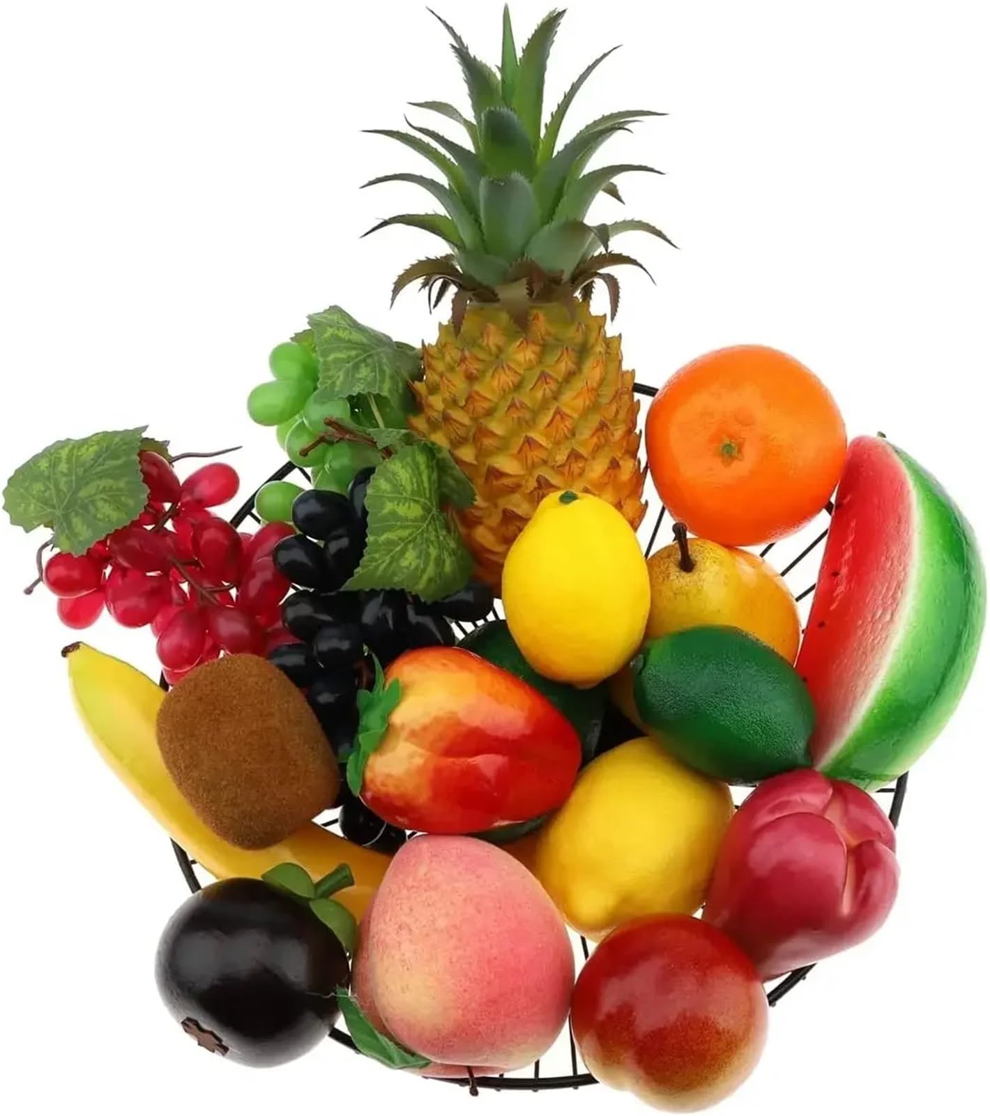 MZSKLW Fake Fruit Artificial Realistic Fruits 10/11/13/18pcs Set Banana Lemon Grape Watermelon Strawberries Orange Faux Lifelike Combination(Color 2)