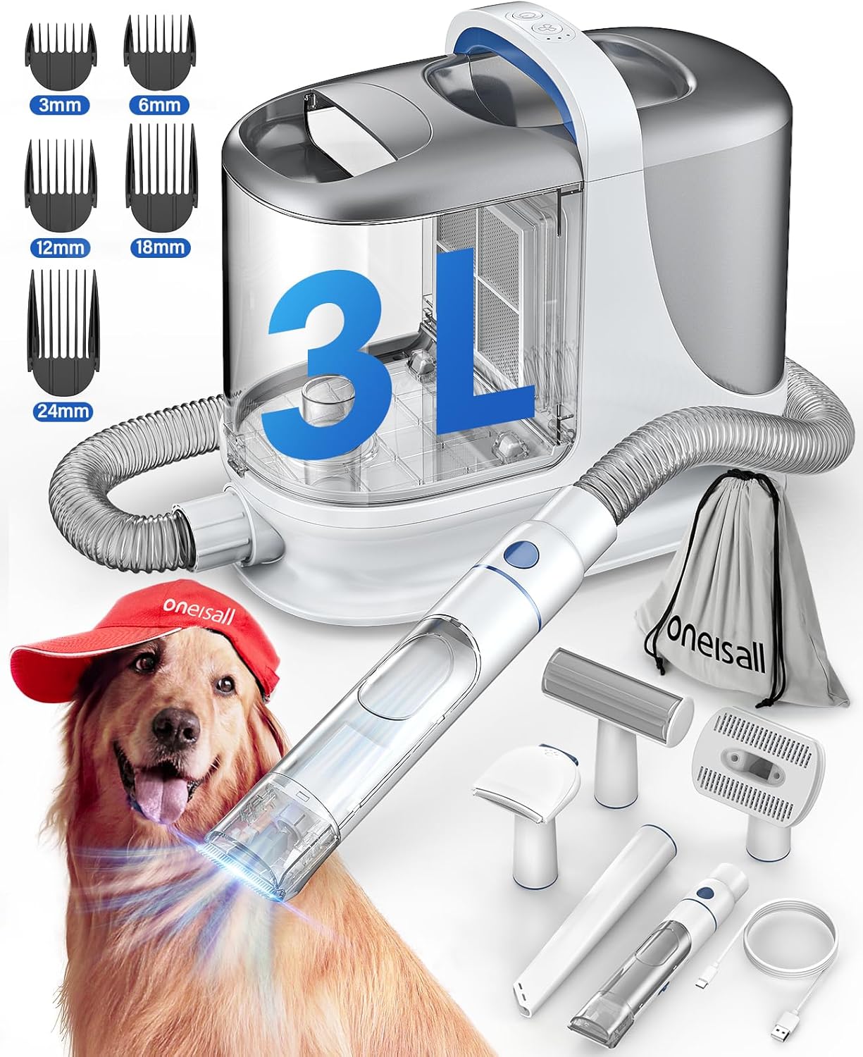 oneisall Dog Grooming Vacuum/13Kpa Low Noise Pet Grooming Vacuum /3L