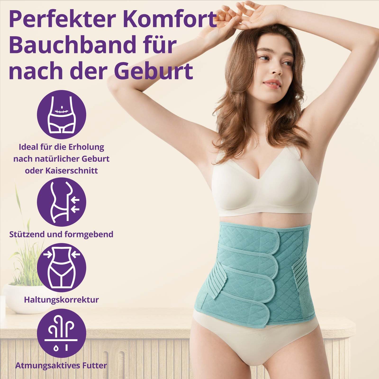 Fascia Post Partum con Cintura Pelvica – Supporto Addominale Regolabile per Parto Naturale e Cesareo – Modellante e Conformante per Vita Quotidiana e Sport (Grün, XL(60-70KG))