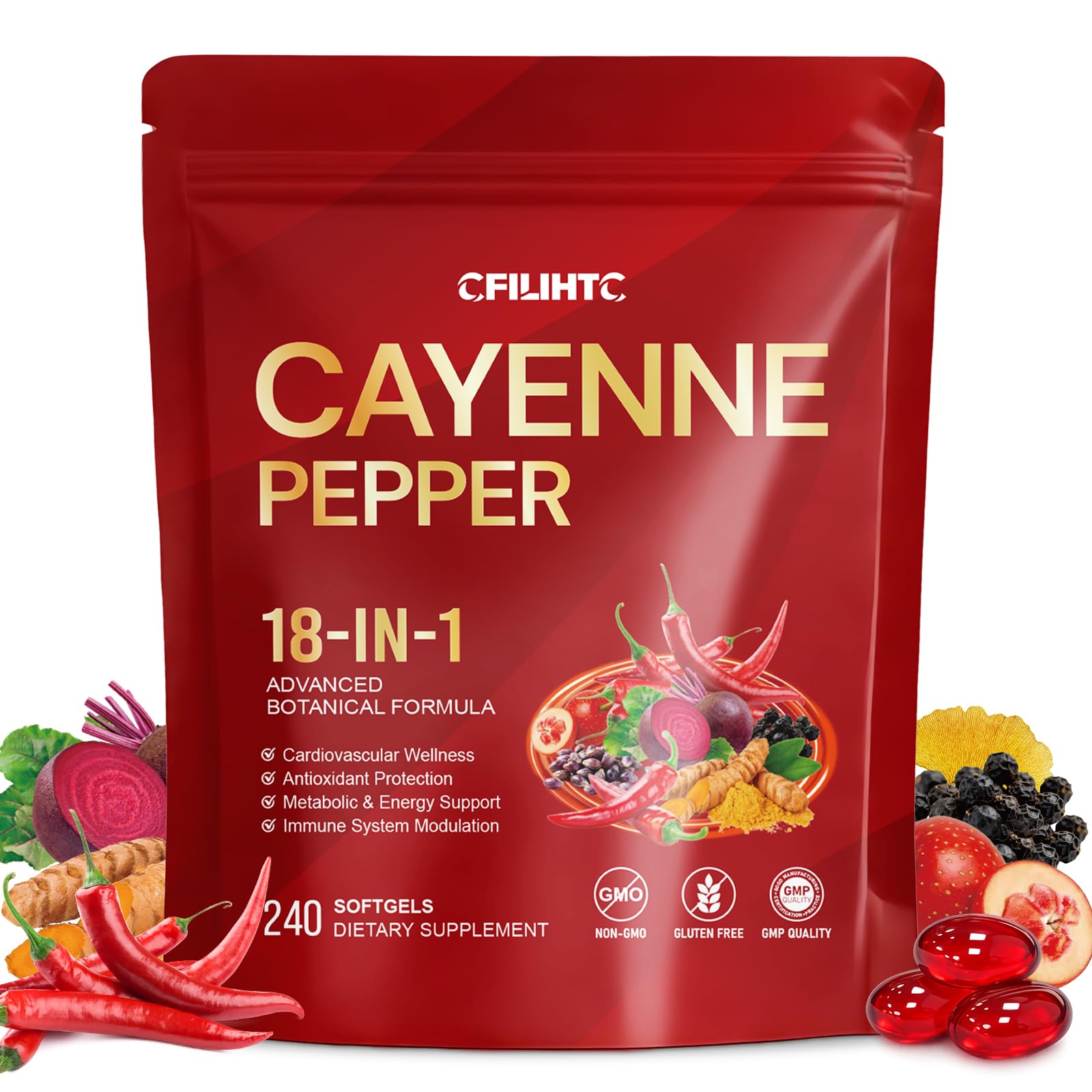 Cayenne Pepper Capsules Supplement | 18-in-1 3000 mg per Serving with CoQ10, Vitamins D3, K2, E & Beetroot | Supports Healthy Circulation, Antioxidant Protection, Metabolism Function* | 240 Capsules