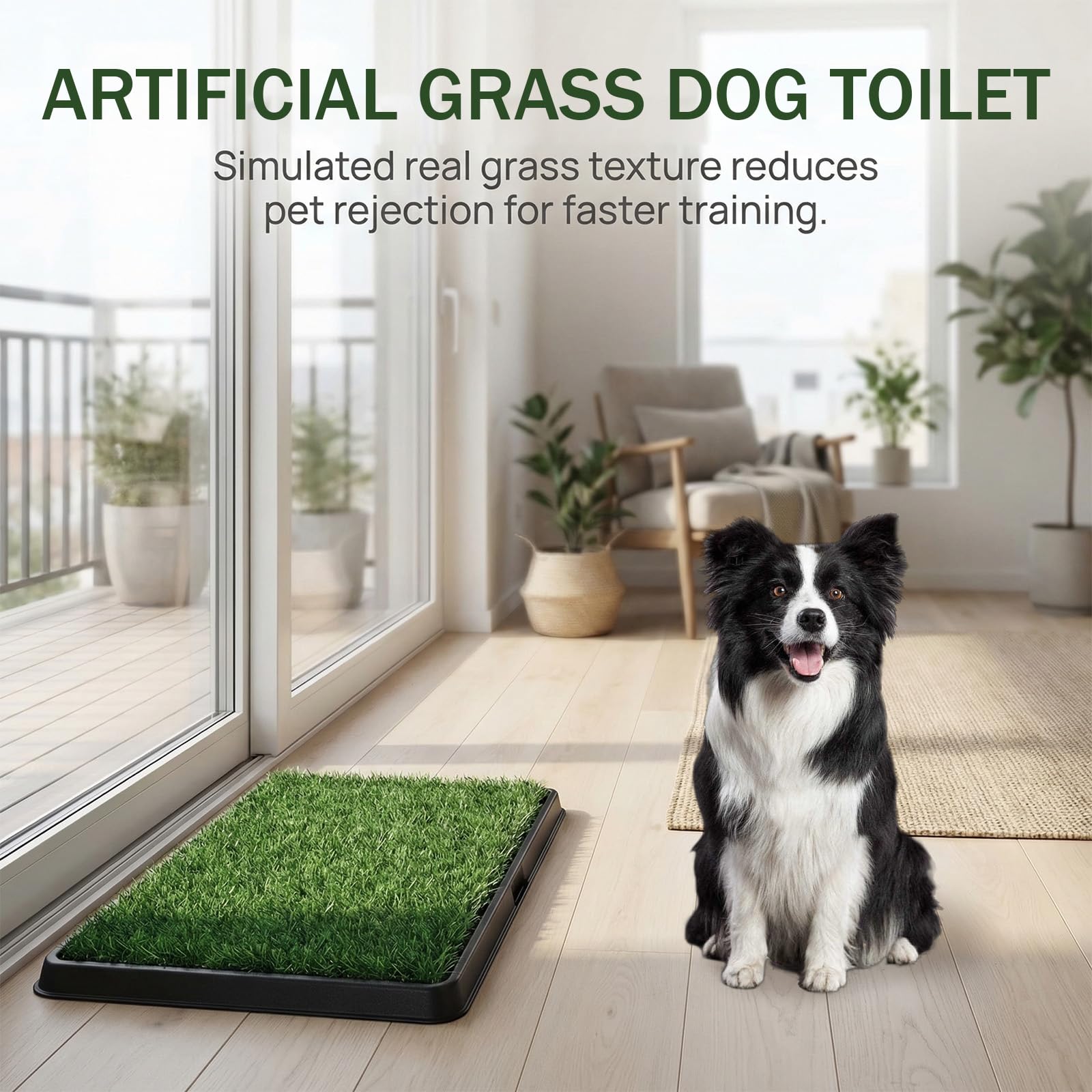 Bac à litière pour chien en gazon artificiel avec plateau - 51 x 41 cm - Réutilisable et lavable - Pour appartement, balcon, maison, intérieur