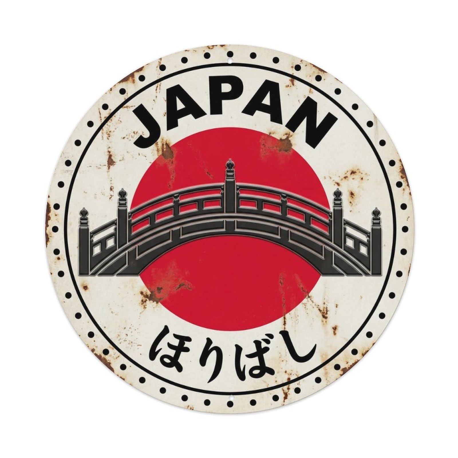 Yrnq 8X8inch Vintage Style Moat Bridge Japan Castle Crossing Weathered Metal Tin Sign