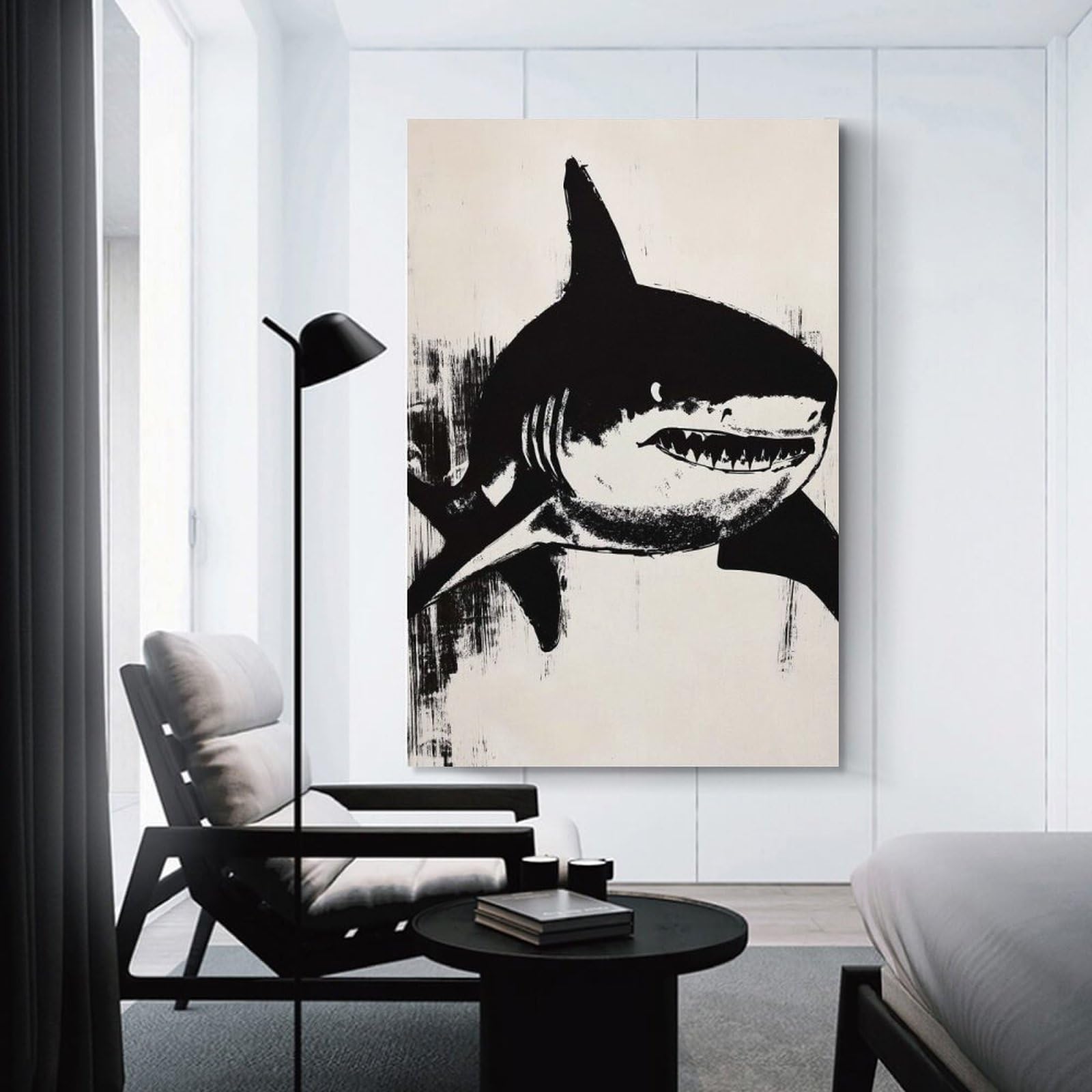 Junmoney Shark Ink Illustration Decorative Canvas Print, 20x30inch(50x75cm), for Hallway, Bedroom Or Modern Interiors, Gift Idea for Housewarming And Birthdays