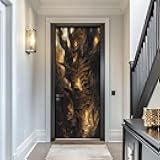 Door Sticker Decals 3D Magical Autumn Tree Library Misty Warm Sticker Murals Peel and Stick Wallpaper Self-Adhesive Door Poster for Bedroom Living Room 30