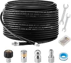 M MINGLE 45m Hochdruck-Kanalreinigungsset für Abflussrohre, mit Rotationsdüse & Knopfnase, 1/4 Zoll NPT, 250 bar
