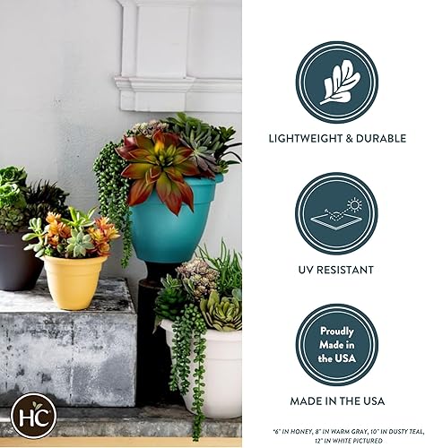 Miniatura 3 de The HC Companies Maceta caribeña de 14 pulgadas, maceta de plástico ligera para interiores y exteriores, para hierbas y flores, piedra de cabaña