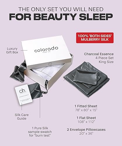 Miniatura 7 de Colorado Home Co Juego de sábanas de seda de morera, sábanas de 100 % seda, sábana encimera, sábana bajera de bolsillo profundo y funda de almohada